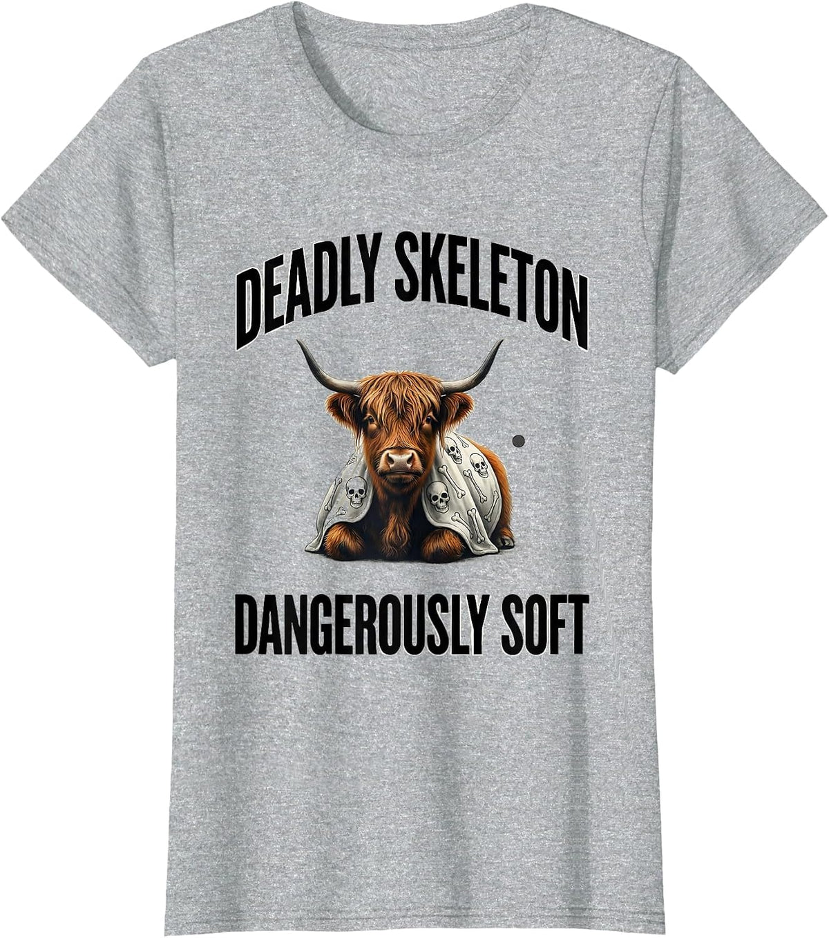 Deadly Skeleton Dangerously Soft Cute Highland Cow Halloween T-Shirt - Heather Grey