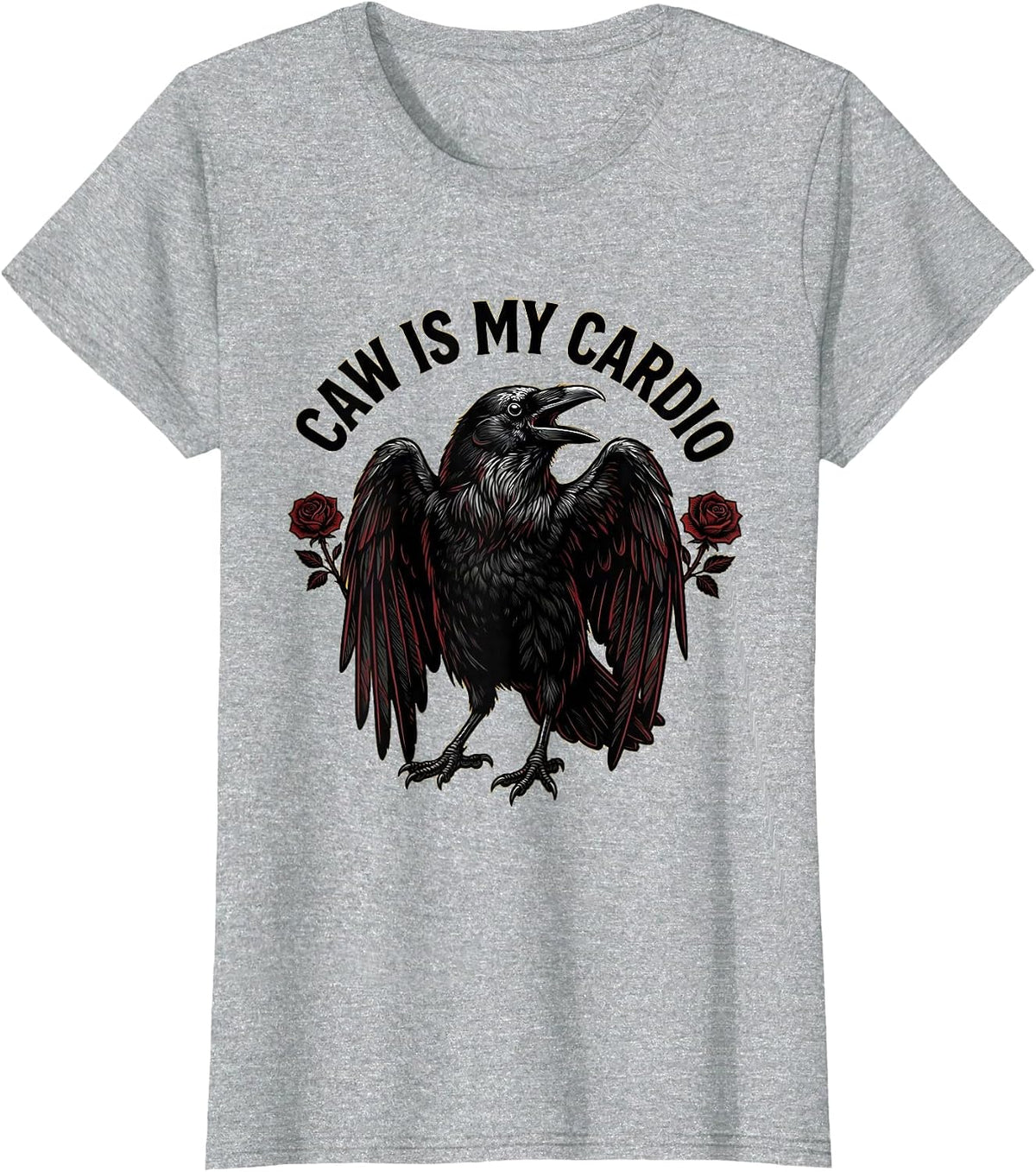 Caw Is My Cardio Funny Crow Bird Design T-Shirt - Heather Grey