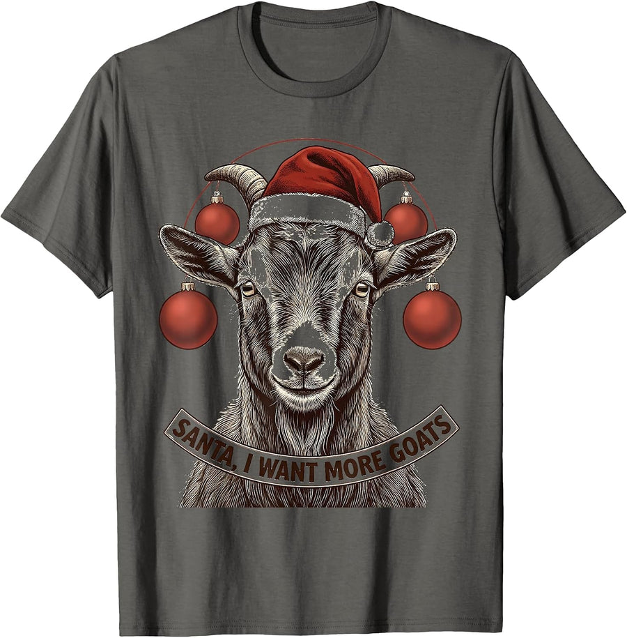 Santa, I Want More Goats Whimsical Farm Animal Christmas T-Shirt - Asphalt Grey