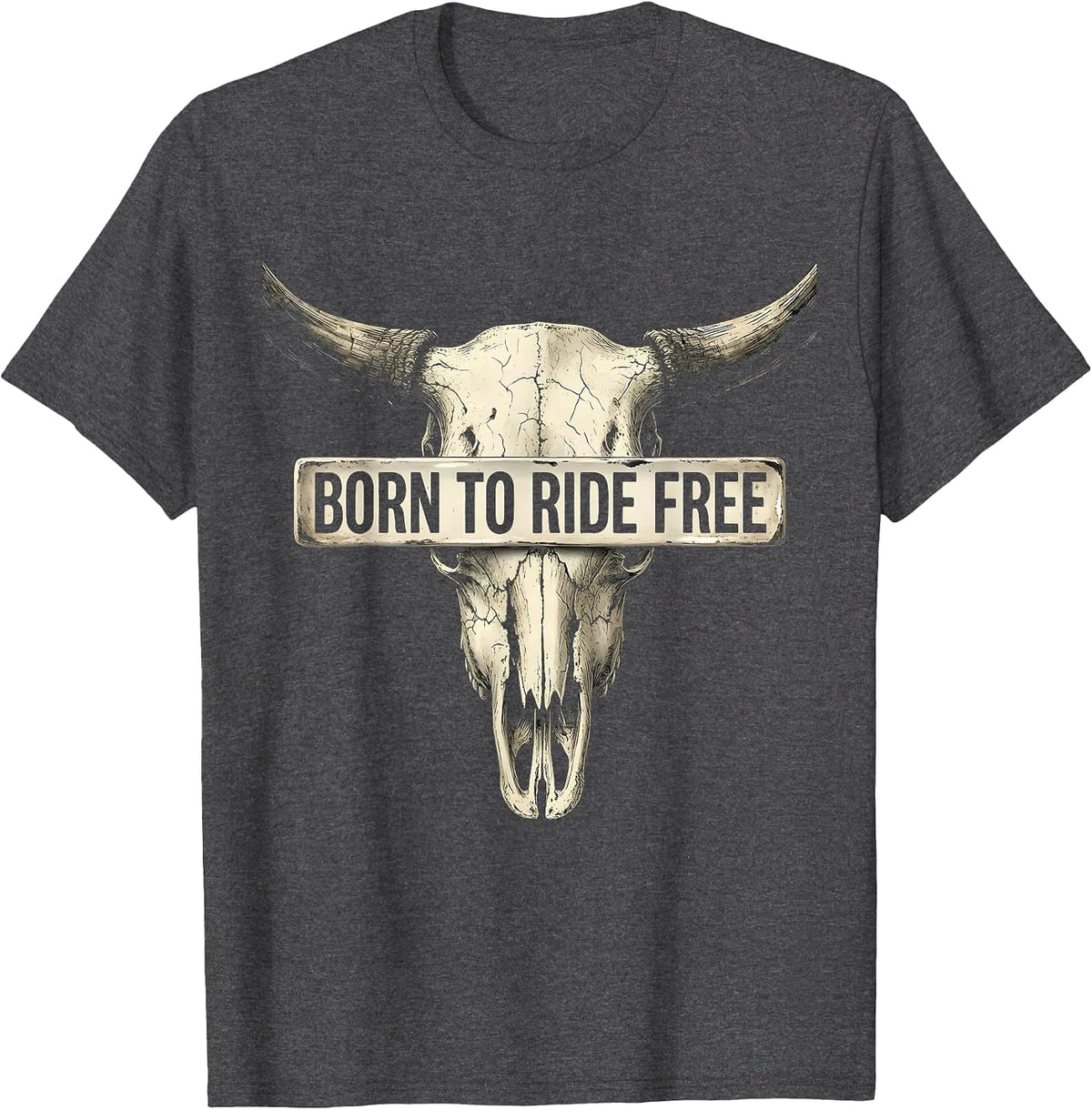 Born to Ride Free Cowgirl Western Design T-Shirt - Dark Heather Grey