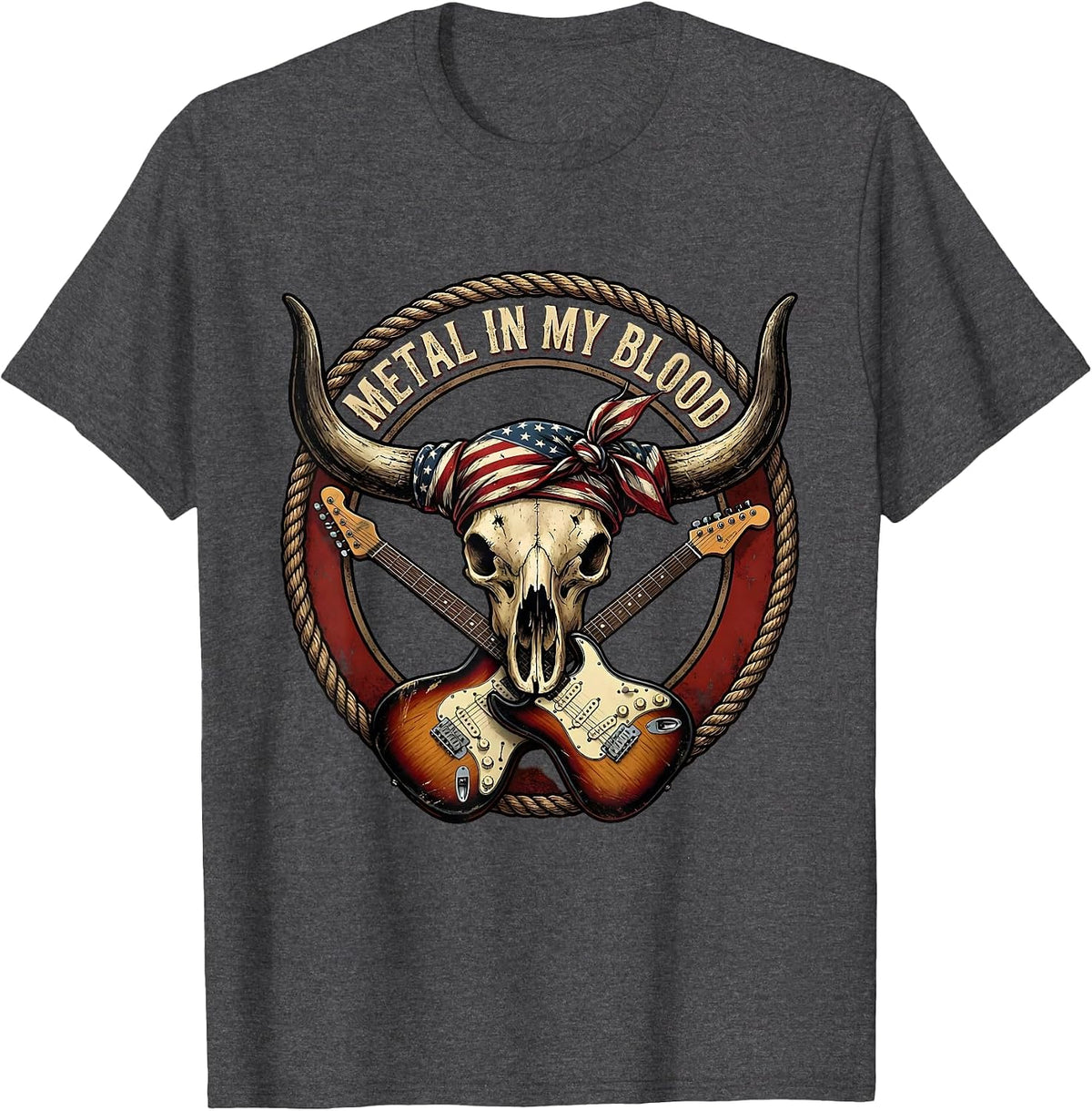 Men's Metal In My Blood Rock Music Graphic Design T-Shirt - Dark Heather Grey