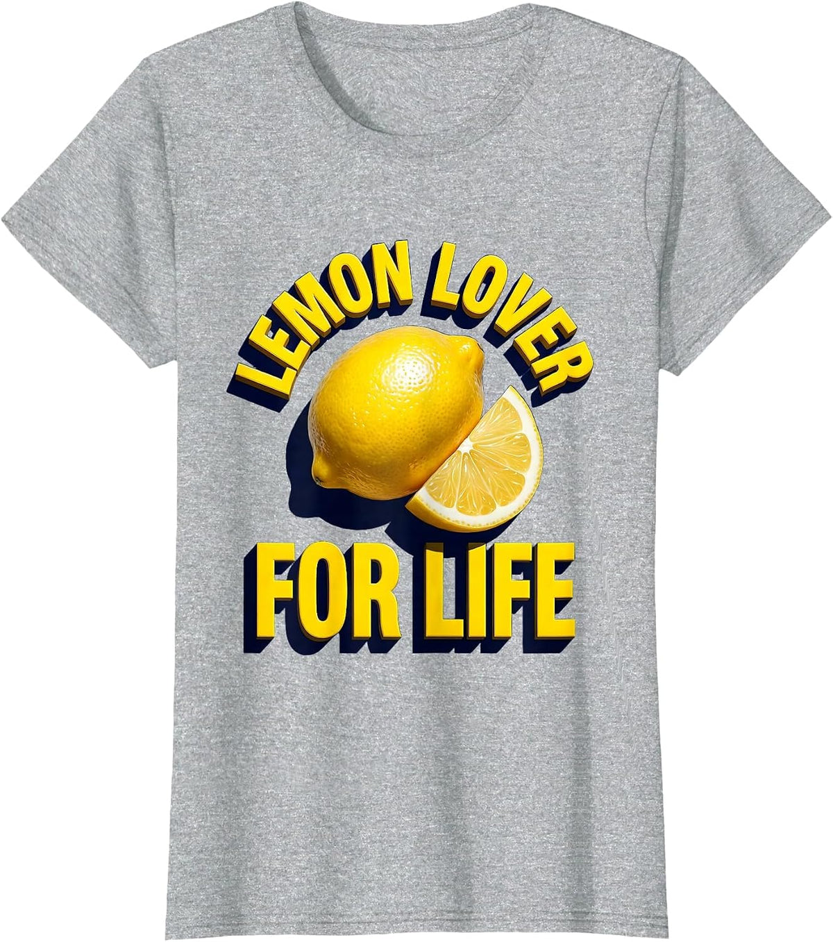 Women's Lemon Lover For Life Bright Citrus Design T-Shirt - Heather Grey