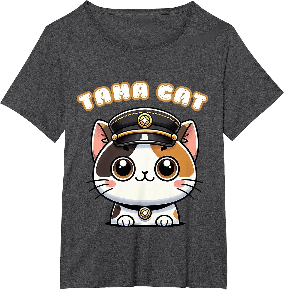 Tama Cat Railway Officer Kawaii Calico Cute Japanese T-Shirt - Dark Heather Grey