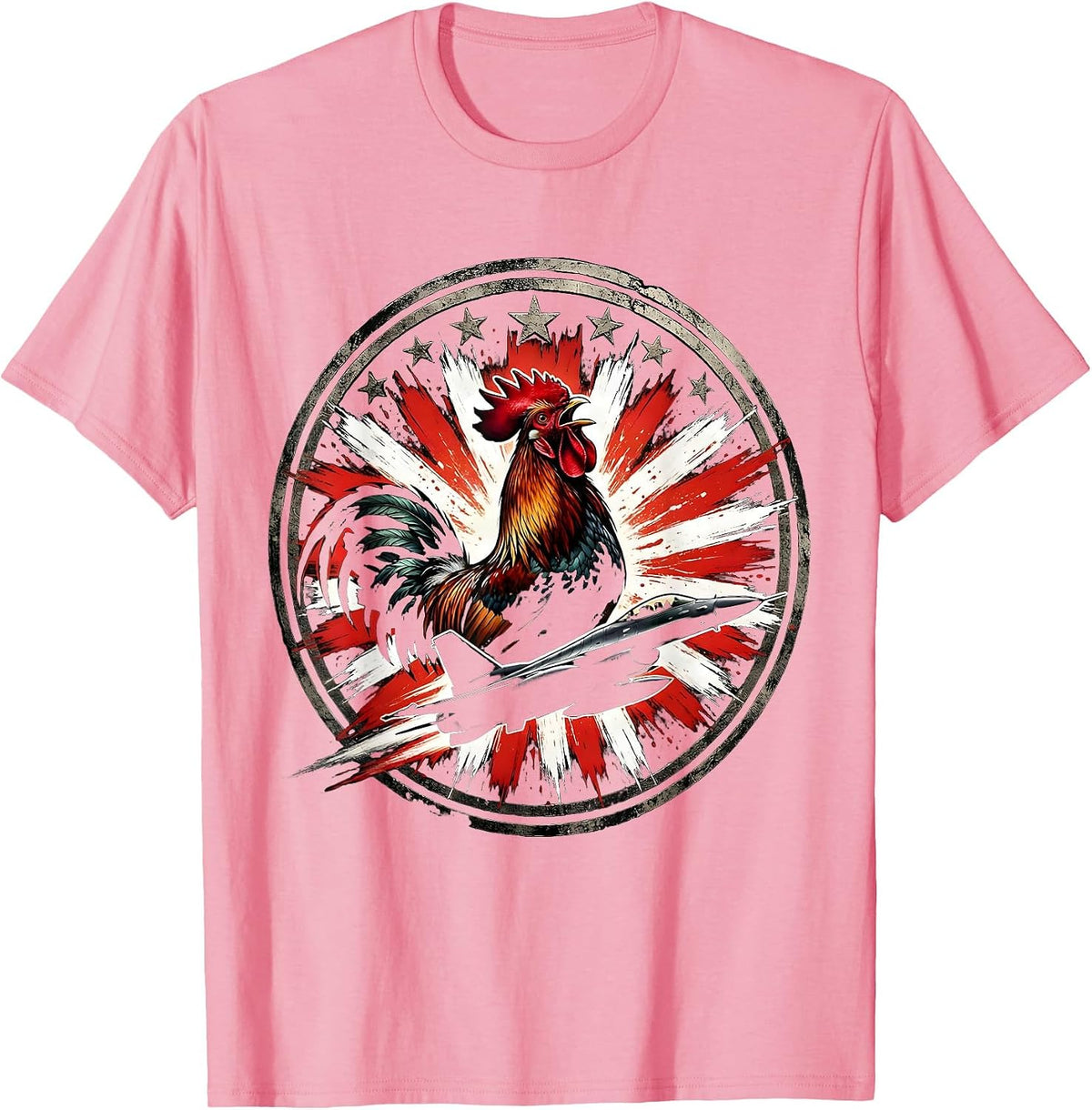 Men's Rooster Crowing at Fiery Sunrise Graphic Tee T-Shirt - Pink