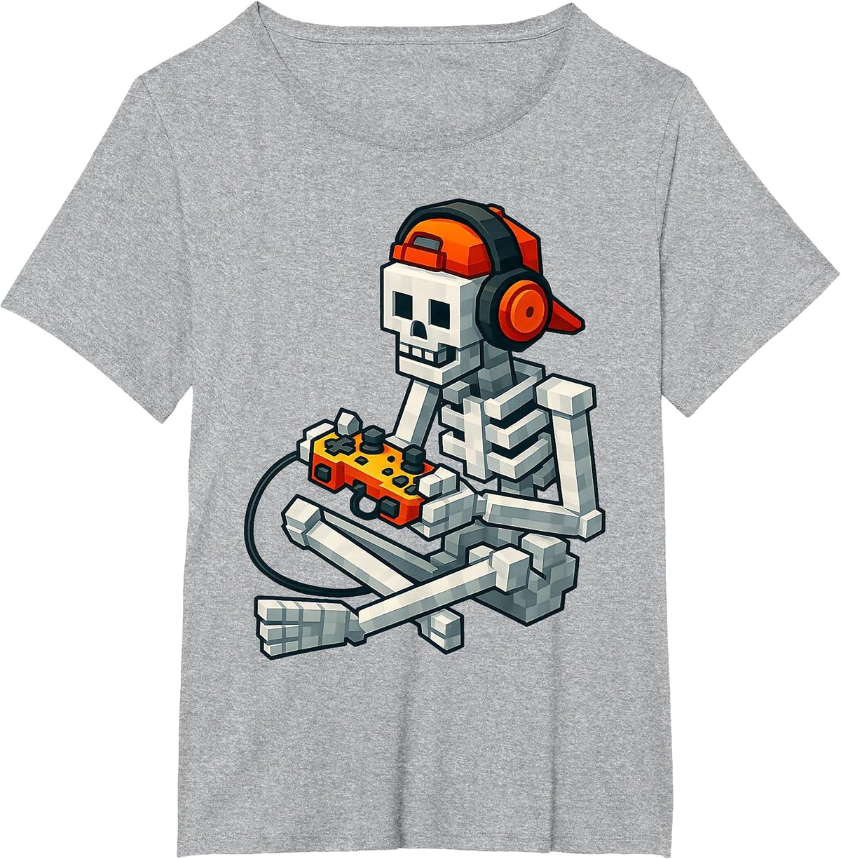 Halloween Skeleton Gamer Pixel Video Gaming Boys Men Kids T-Shirt - Heather Grey