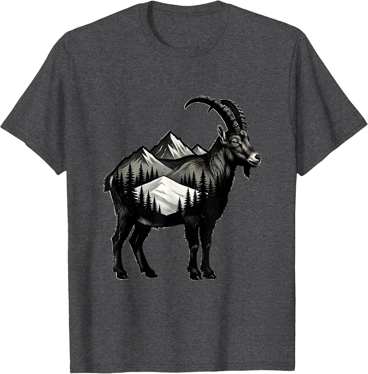 Mountain Goat Silhouette Vintage Hiking Nature Enthusiast T-Shirt - Dark Heather Grey