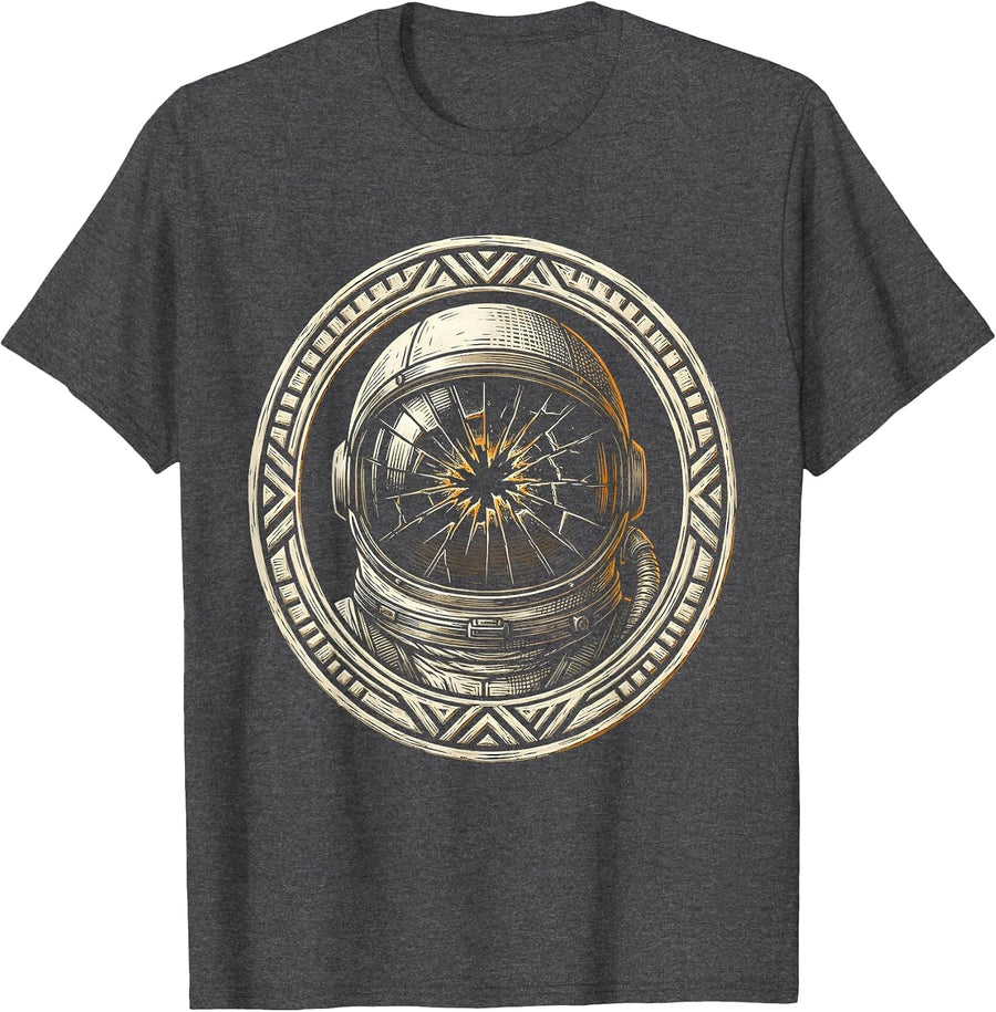 Men's Retro Astronaut Helmet Cracked Visor Vintage Design T-Shirt - Dark Heather Grey