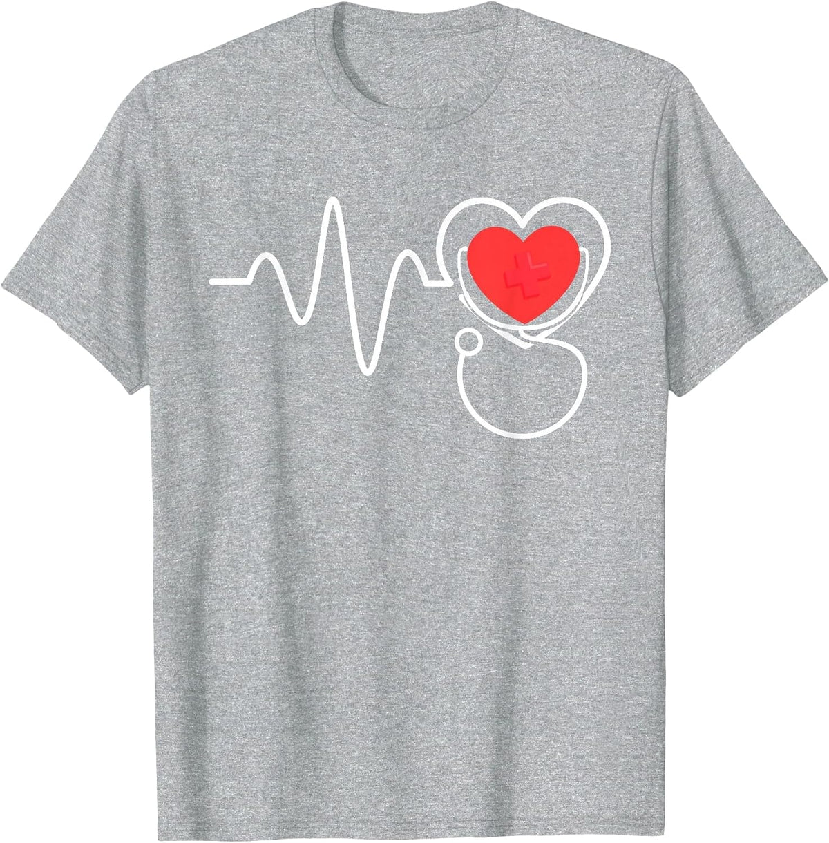 Nursing Stethoscope Heartbeat Nurse T-Shirt Tee for Nurses Men Women - Heather Grey