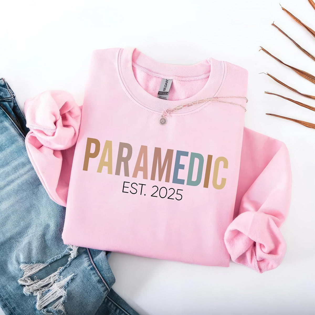 Personalized Paramedic Sweatshirt with Name on Sleeve, Custom Paramedic Crewneck Gift - size chart