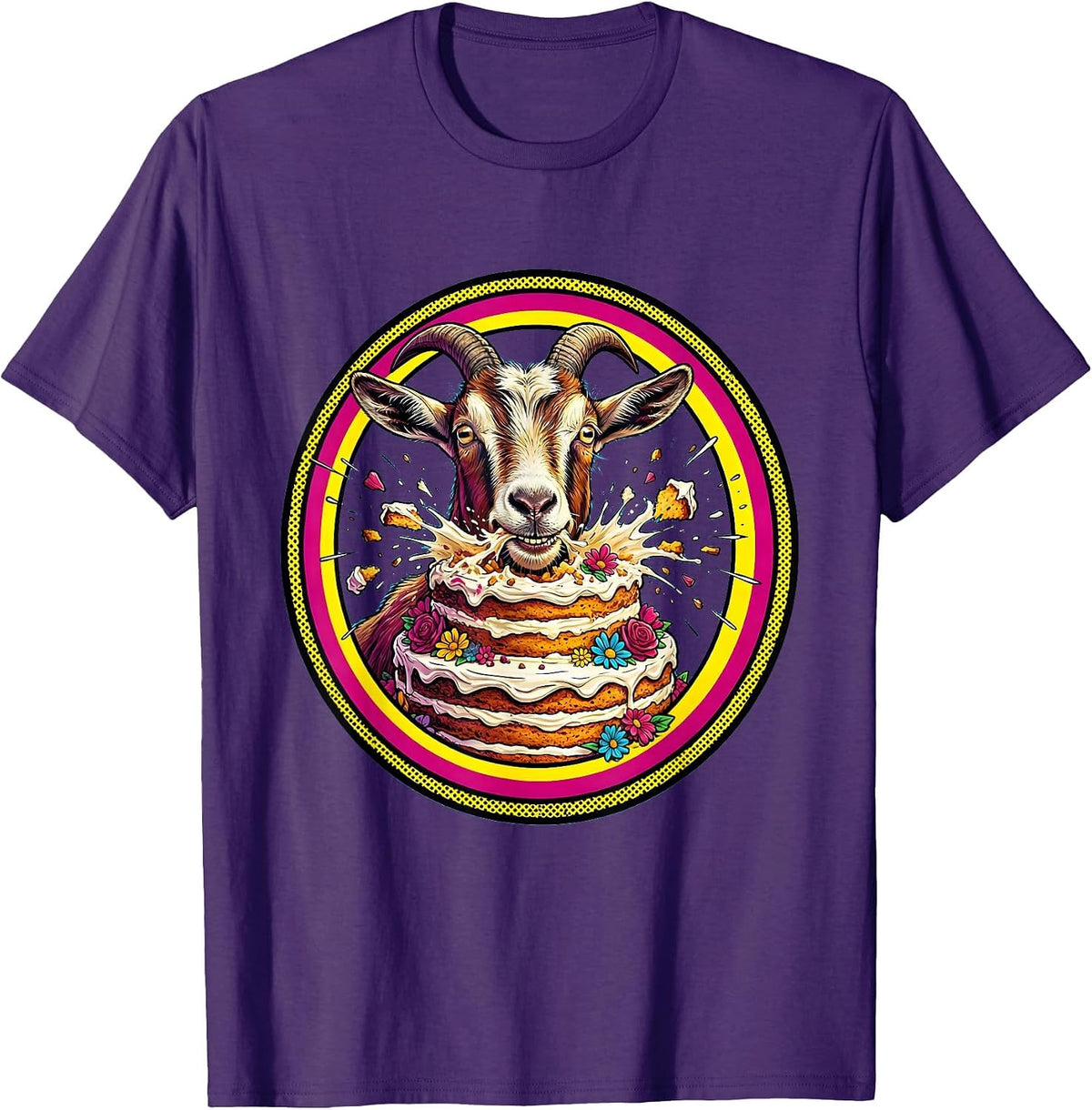 Men's Goat Eating Wedding Cake Funny Reception Art T-Shirt - Purple