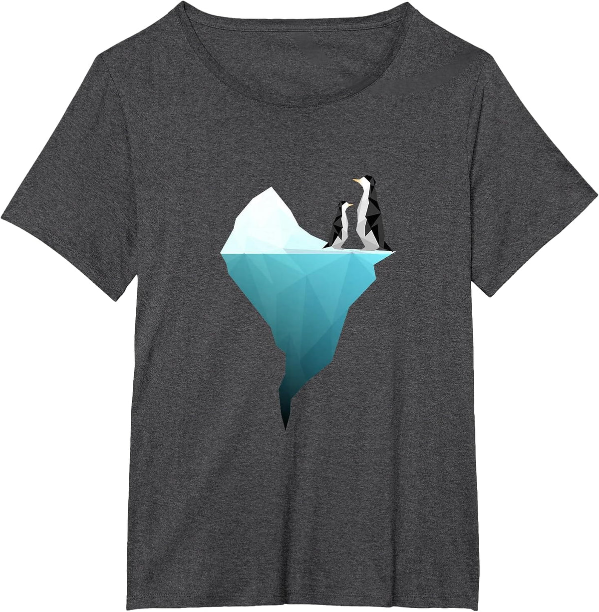 Cute Penguins on an Iceberg - Unique Geometric Design T-Shirt - Dark Heather Grey