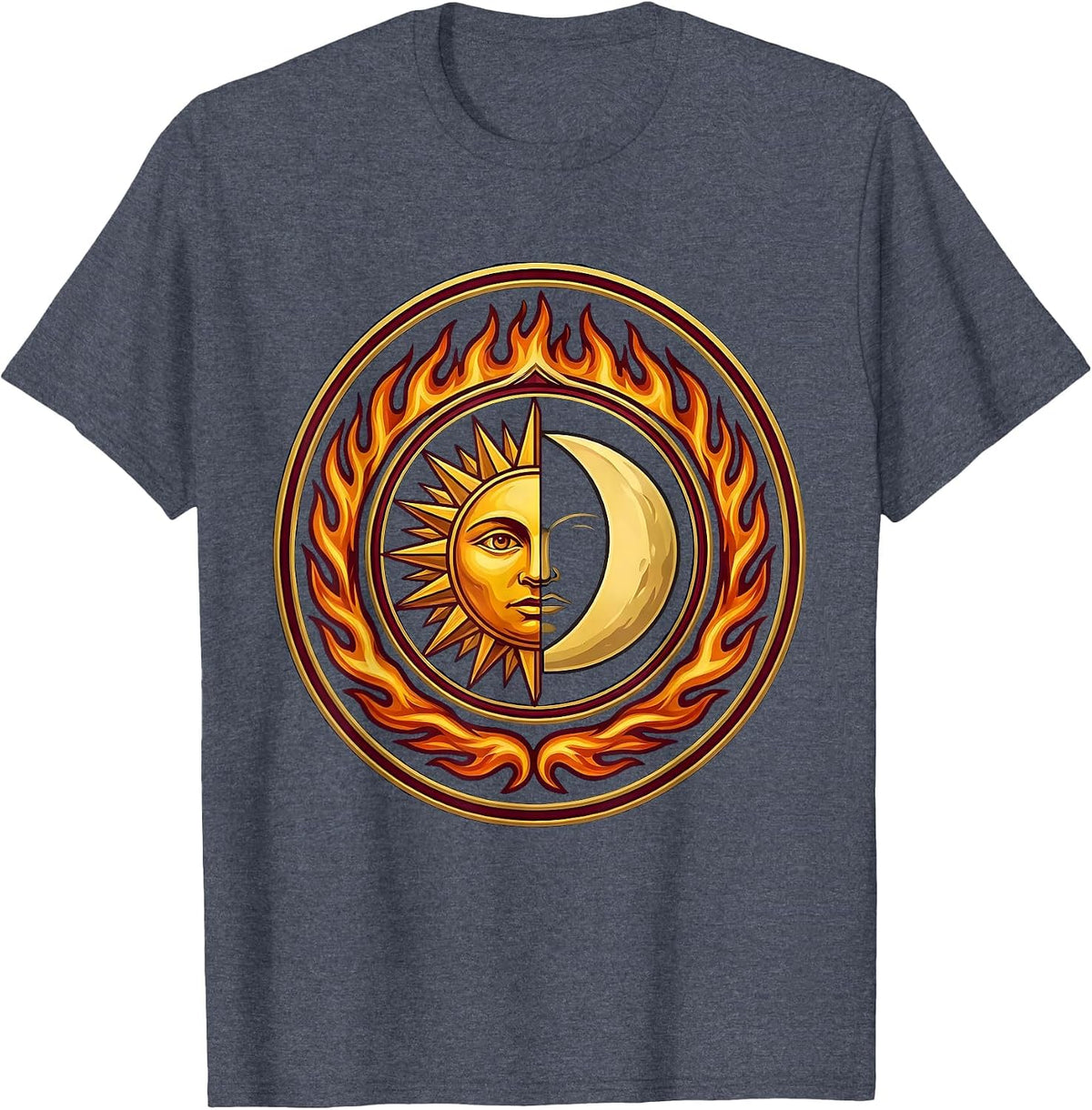 Sun and Moon Ring of Fire Celestial Eclipse T-Shirt - Heather Blue