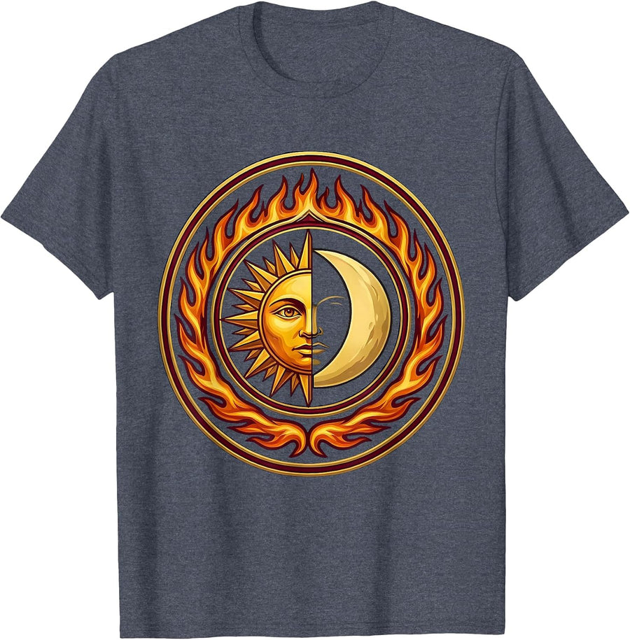 Sun and Moon Ring of Fire Celestial Eclipse T-Shirt - Heather Blue