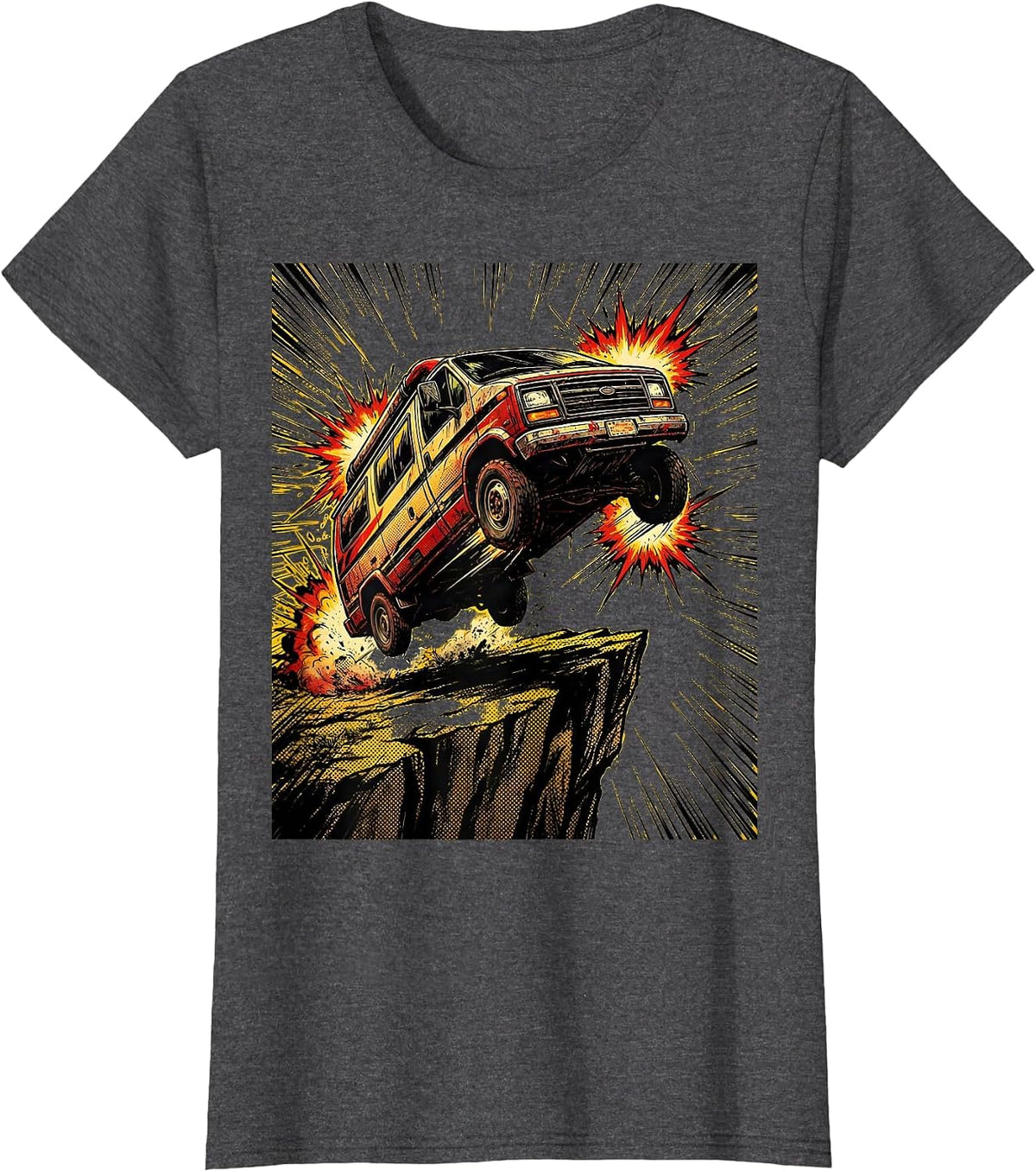 Women's Band Van Over the Edge Graphic Tee T-Shirt - Dark Heather Grey