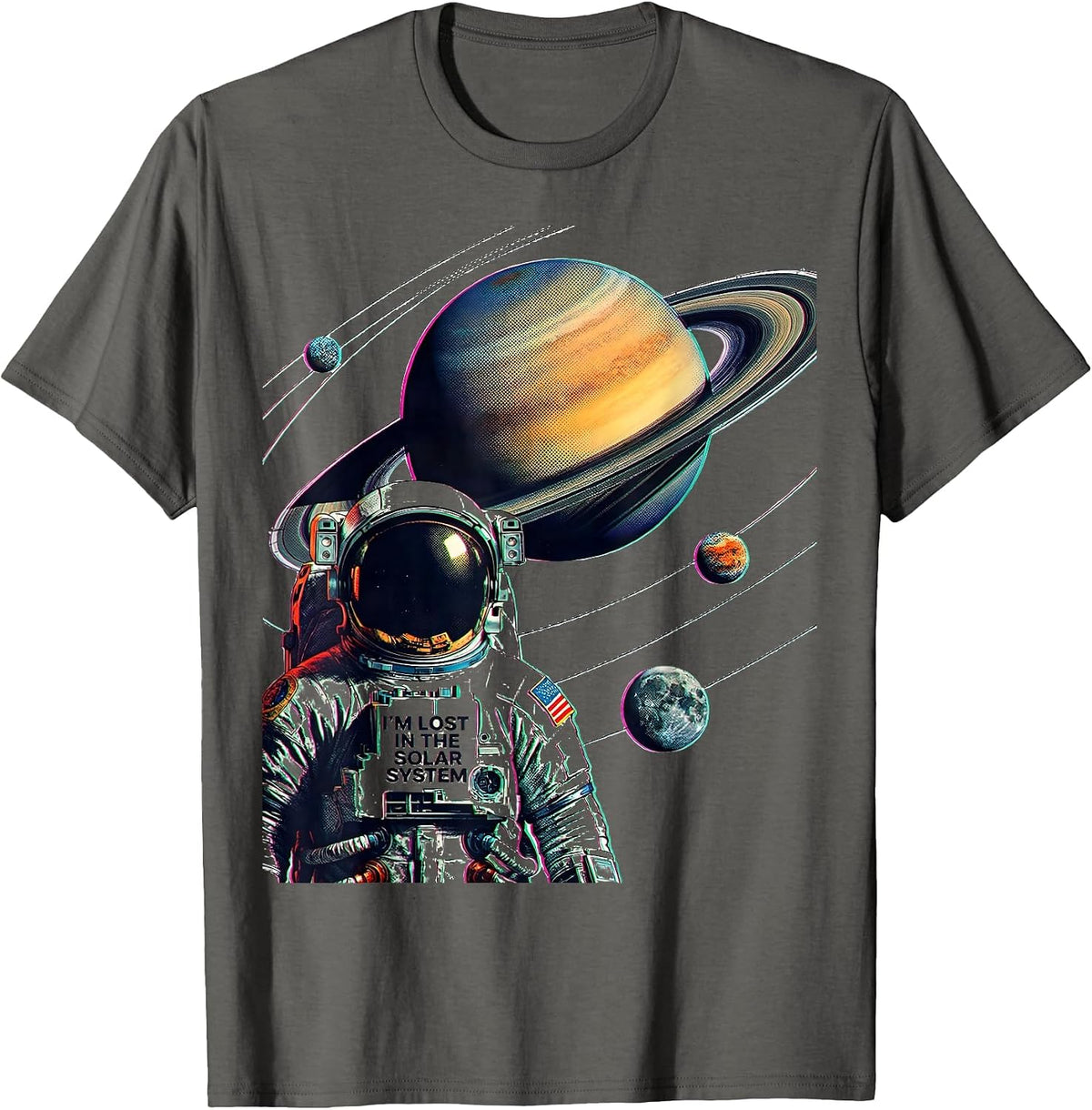I’m Lost In The Solar System Risograph Funny Space T-Shirt - Asphalt Grey