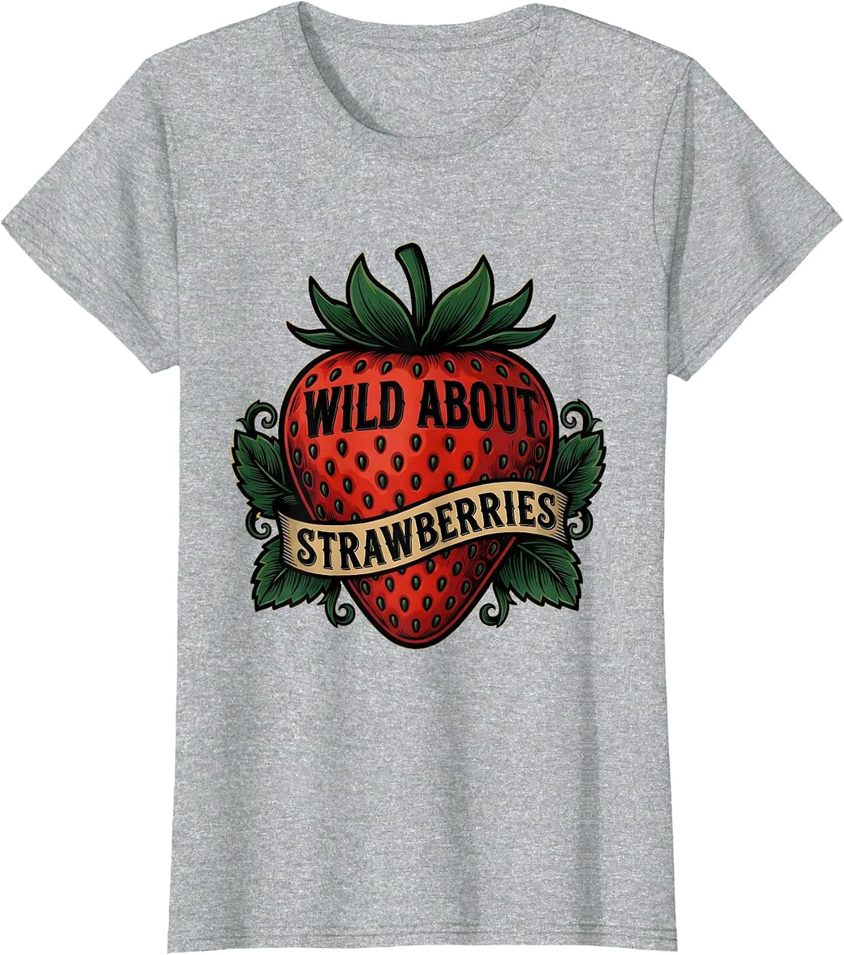 Women's Wild About Strawberries Fruit Lover Design T-Shirt - Heather Grey