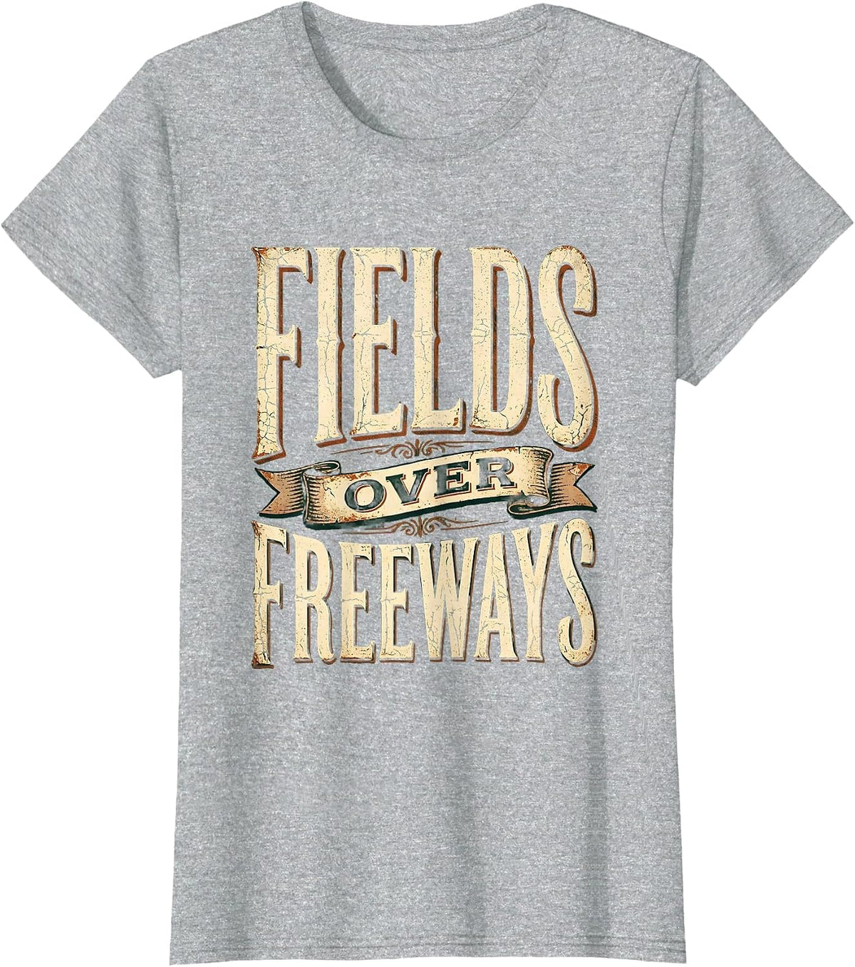 Women's Fields Over Freeways Nature Lover Design T-Shirt - Heather Grey