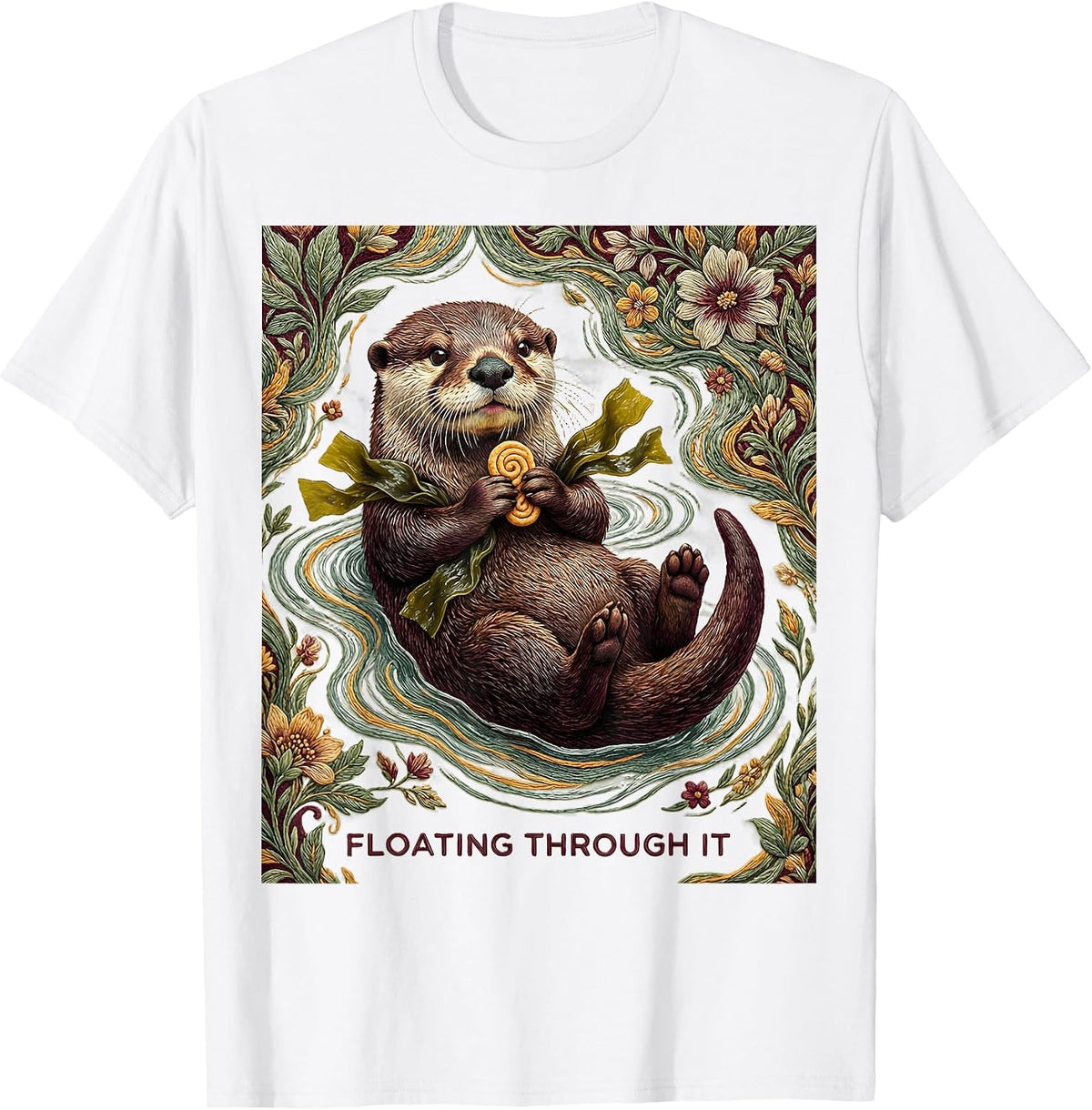 Floating Through It Sea Otter Lover Humor Tapestry T-Shirt - White