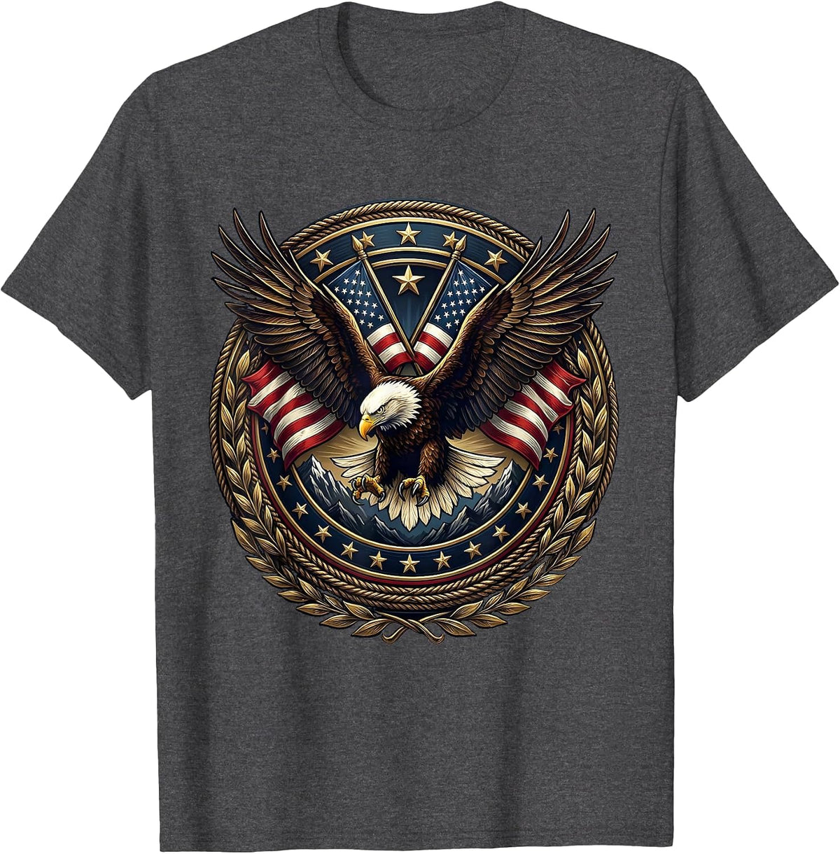 Bald Eagle Soaring Over Mountain Range T-Shirt - Dark Heather Grey