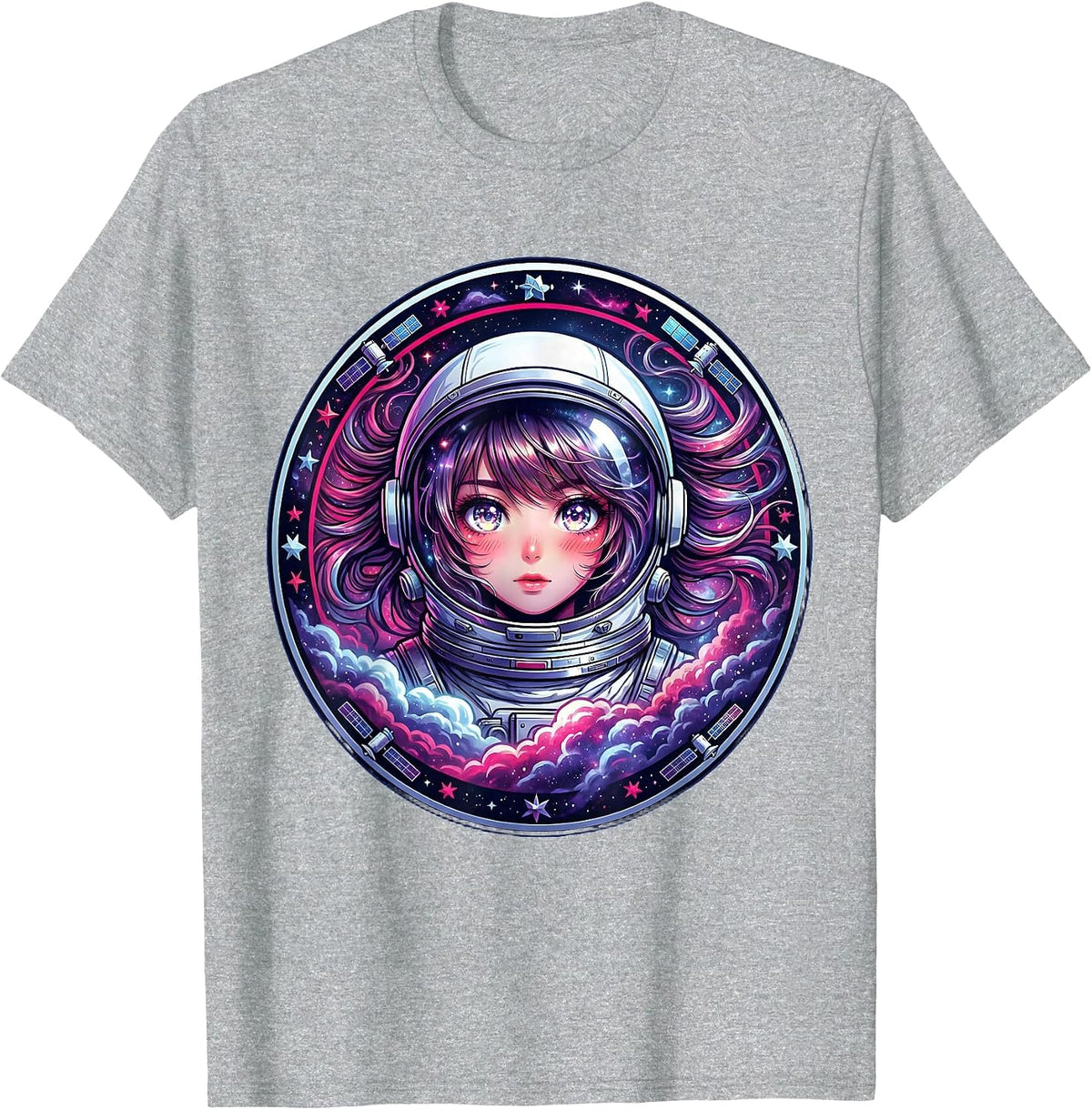 Men's Cosmonaut Nebula Space Explorer Illustration T-Shirt - Heather Grey