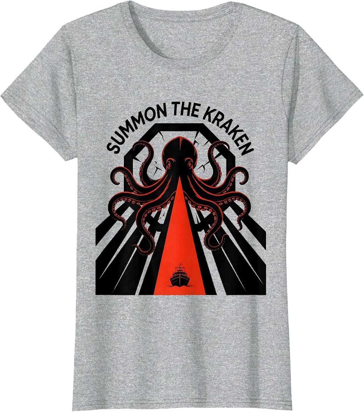 Women's Summon The Kraken Constructivist Poster Octopus Lover T-Shirt - Heather Grey