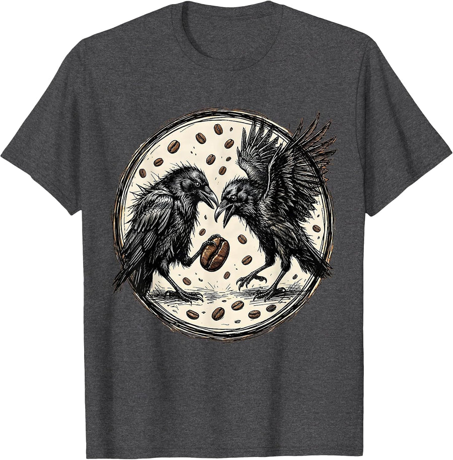Men's Two Crows Arguing Over Last Coffee Bean T-Shirt - Dark Heather Grey