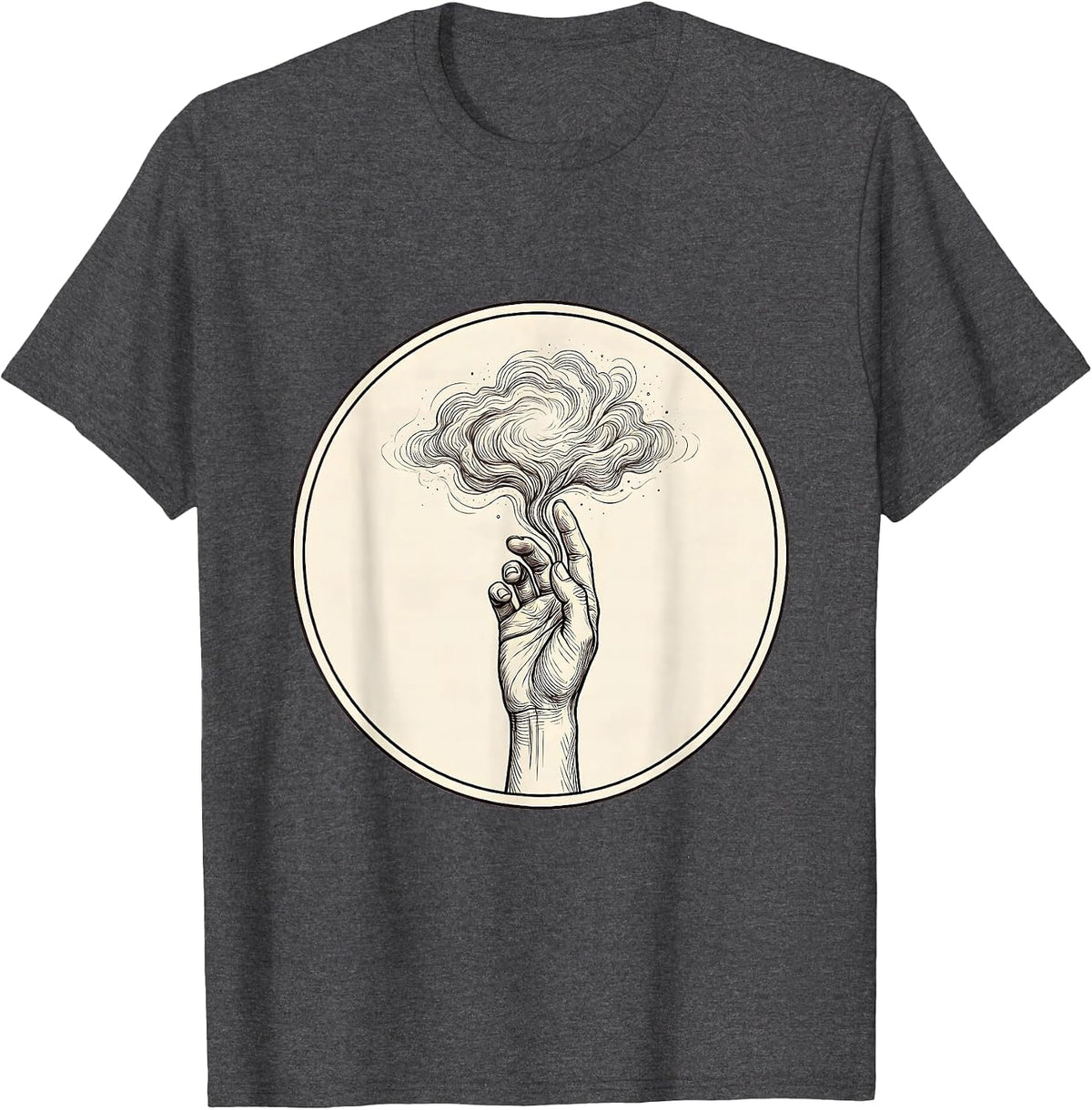 Men's Hand Reaching Toward Nebula Space Galaxy Art T-Shirt - Dark Heather Grey