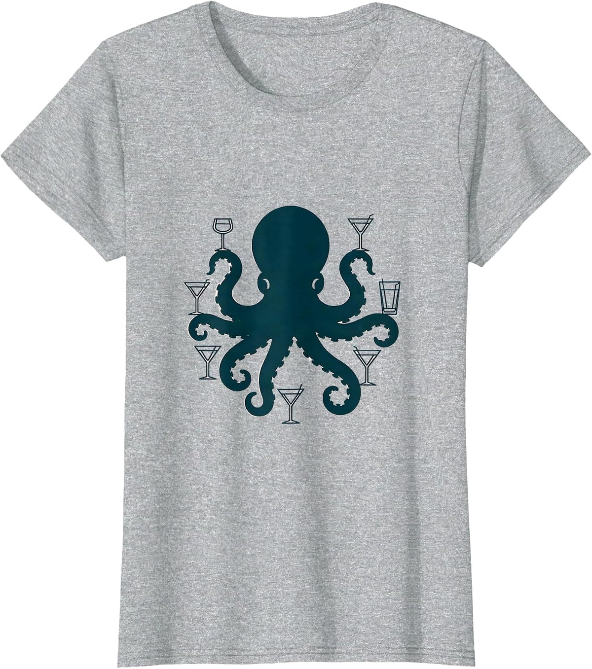 Women's Octopus Bartender Juggling Cocktail Glasses T-Shirt - Heather Grey