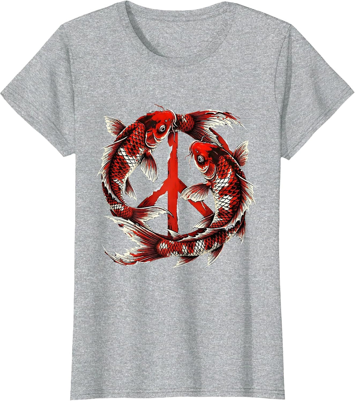 Women's Koi Fish Peace Sign Graphic Design T-Shirt - Heather Grey