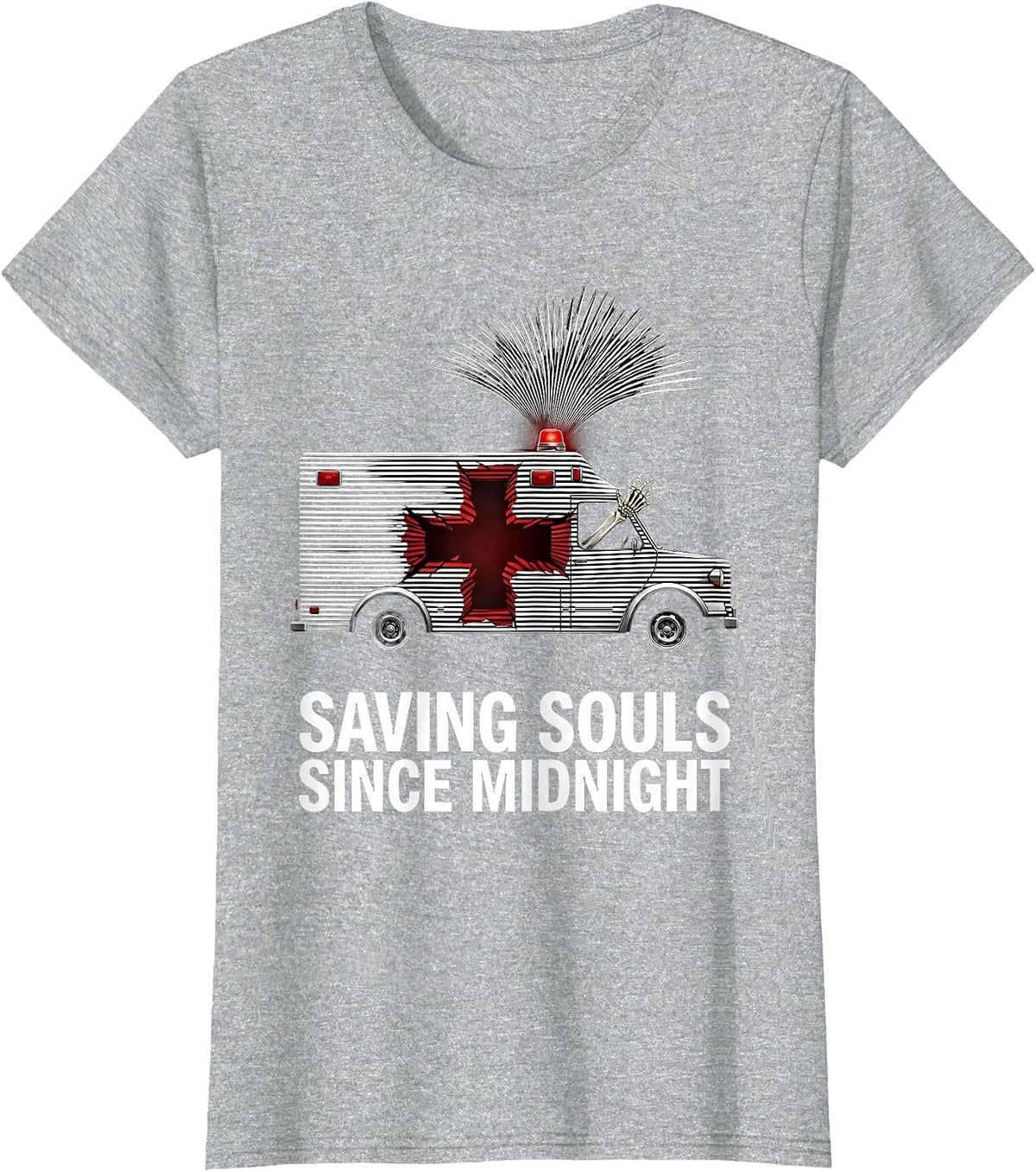 Women's Halloween EMT Saving Souls Since Midnight Design T-Shirt - Heather Grey