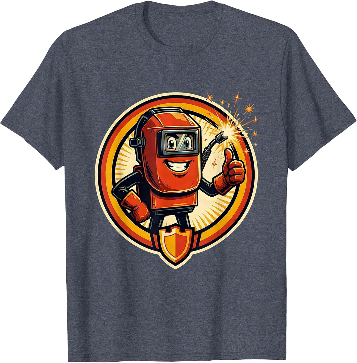 Welder Sparks Flying Illustration T-Shirt - Heather Blue