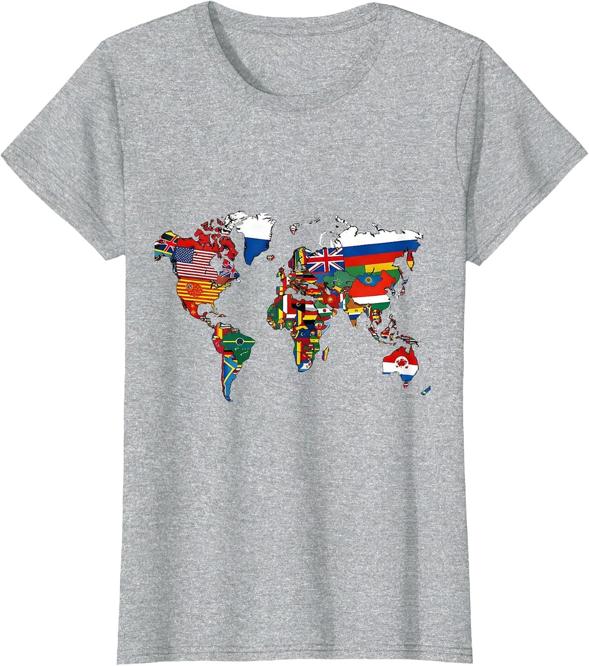 Women's World Flags Map Colorful Geography Lover Reference Chart T-Shirt - Heather Grey