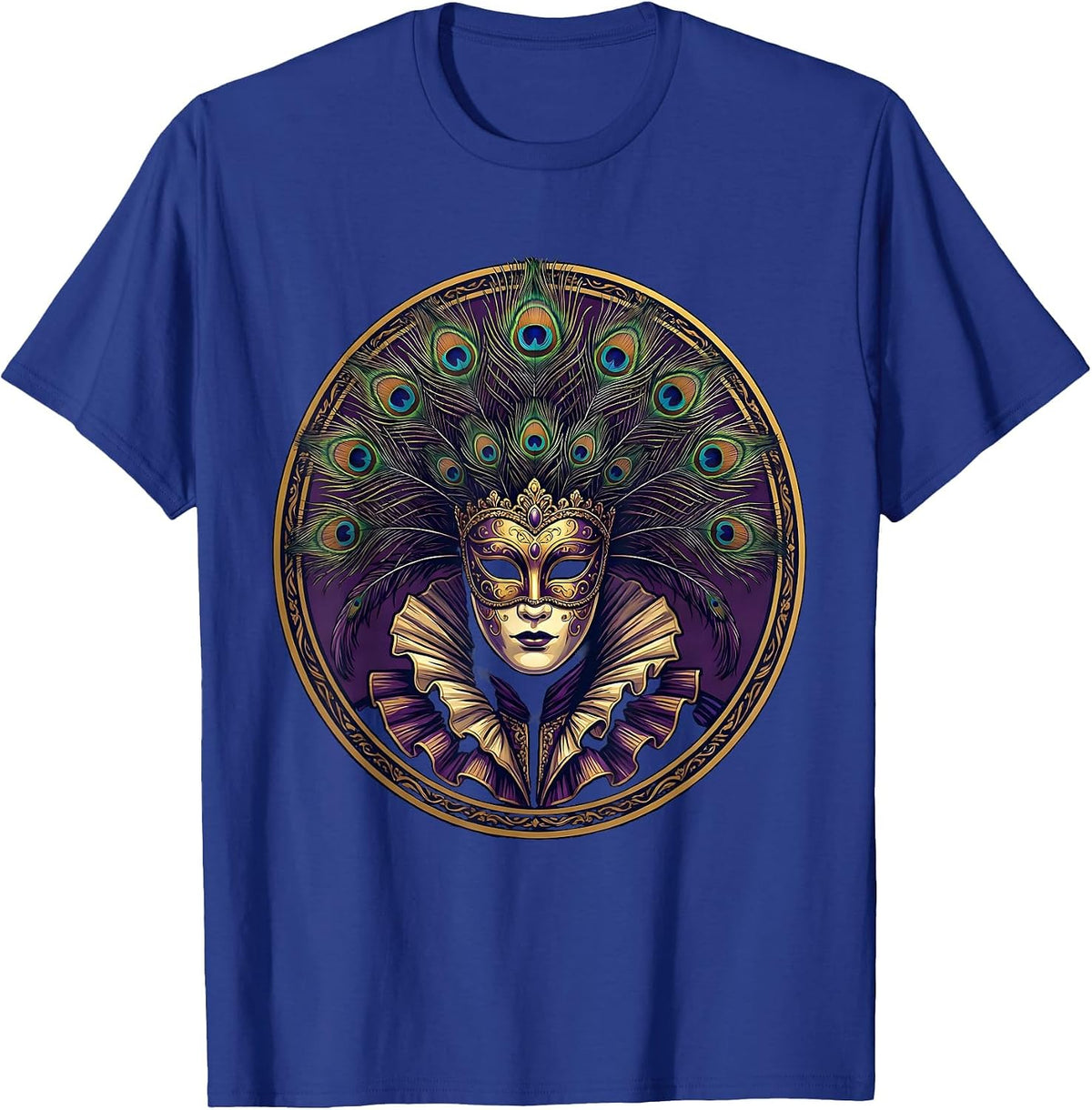 Mardi Gras Masked Parade Figure Costume Design T-Shirt - Royal Blue