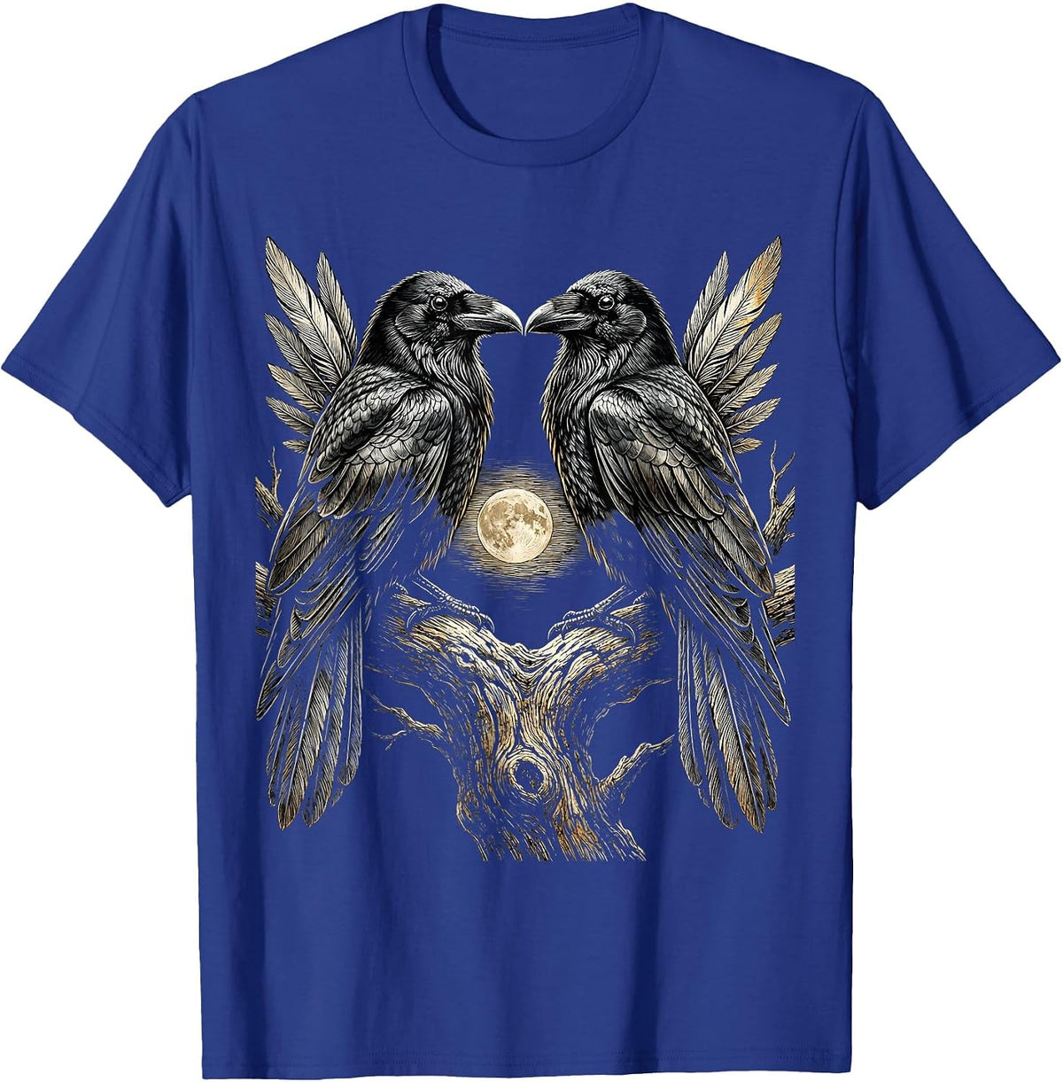 Two Crows on a Branch Facing Each Other T-Shirt - Royal Blue