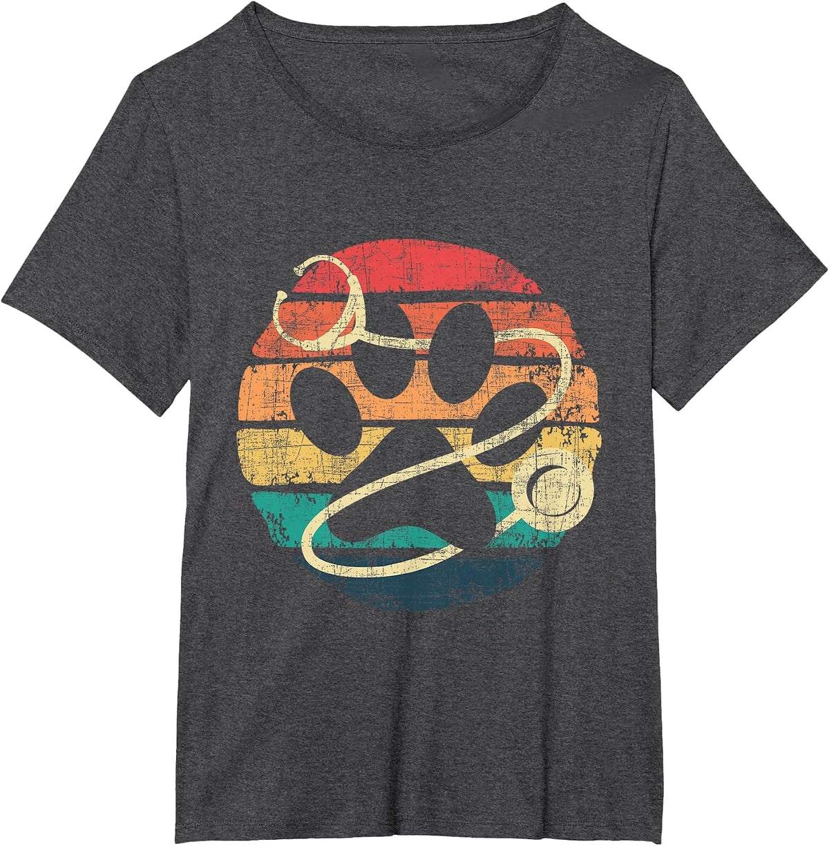 Retro Stethoscope - Dog Paw Print Veterinarian Veterinary T-Shirt - Dark Heather Grey