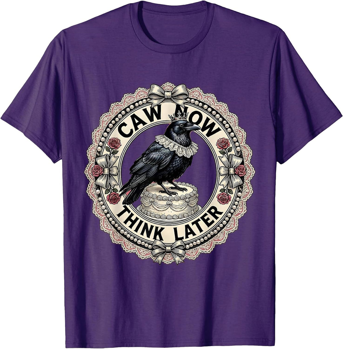 Men's Caw Now Think Later Funny Crow Design T-Shirt - Purple