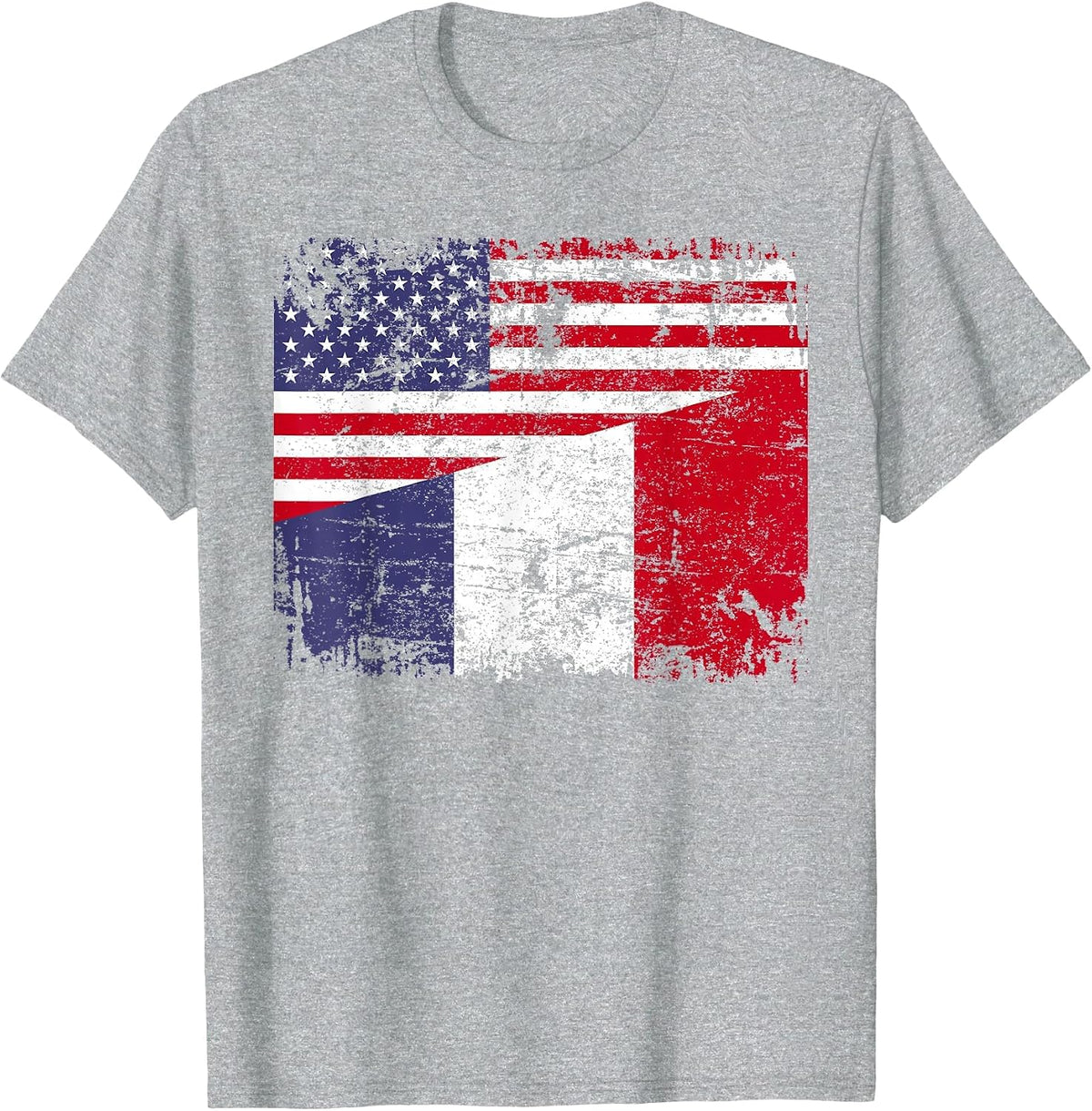 French Roots | Half American Flag | USA France Flag T-Shirt - Heather Grey