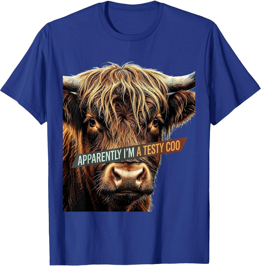 Apparently I’m A Testy Coo Funny Highland Cow Character T-Shirt - Royal Blue
