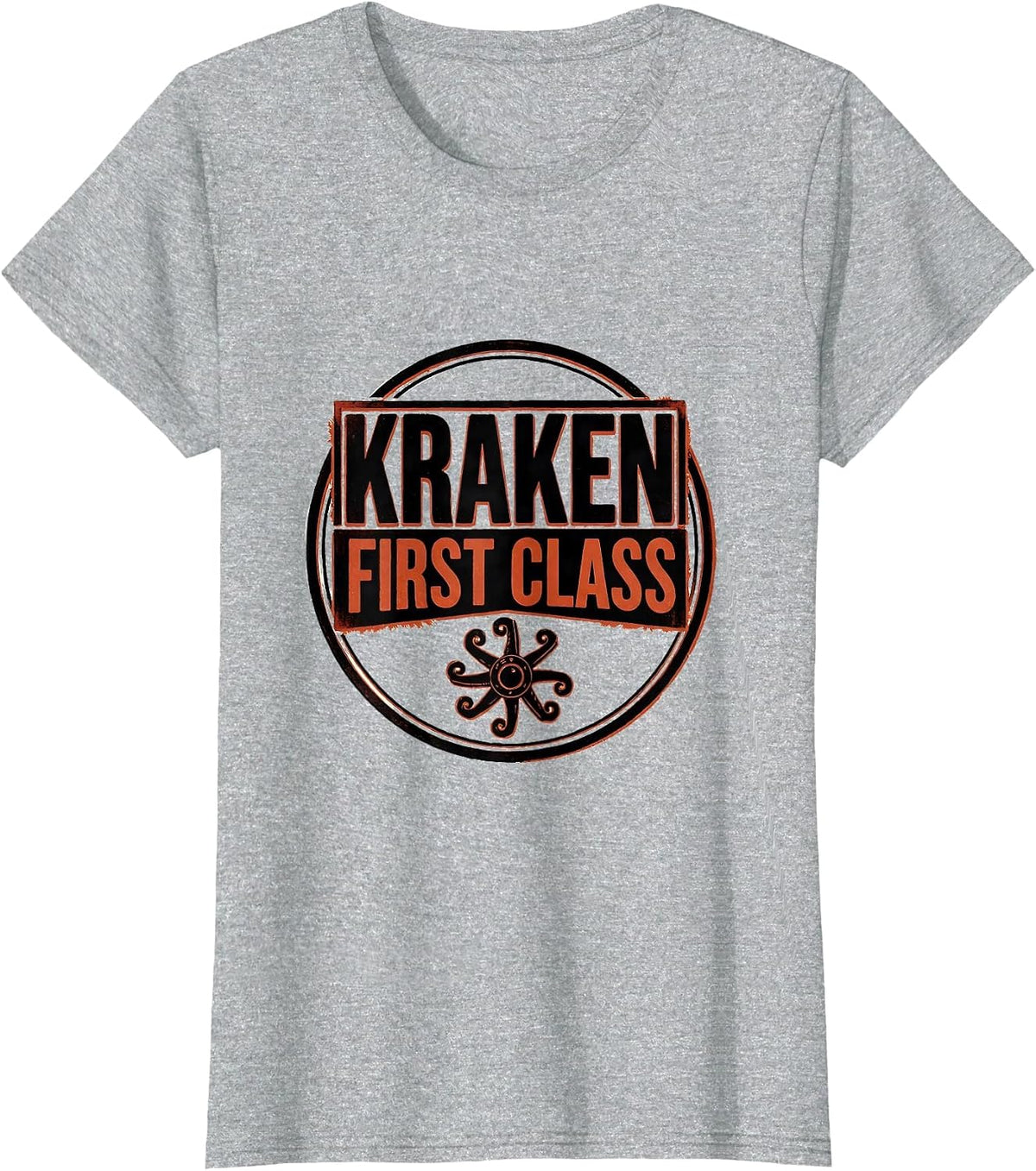 Kraken, First Class Wood Type Letterpress Octopus Lover T-Shirt - Heather Grey