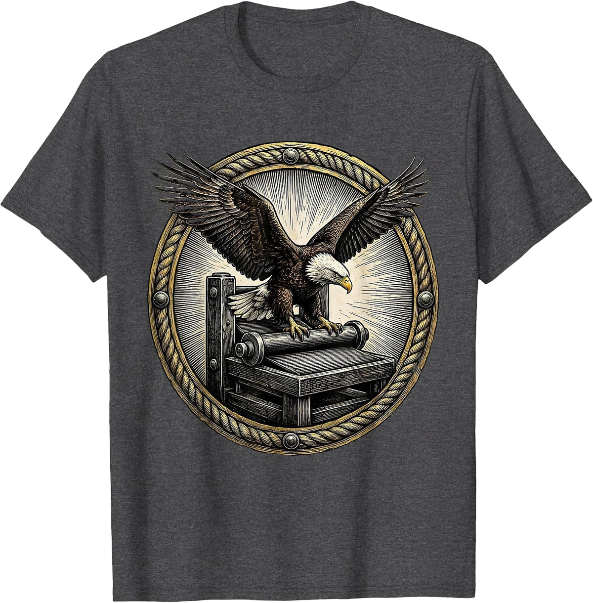 Bald Eagle Printing Press 1st Amendment Design T-Shirt - Dark Heather Grey
