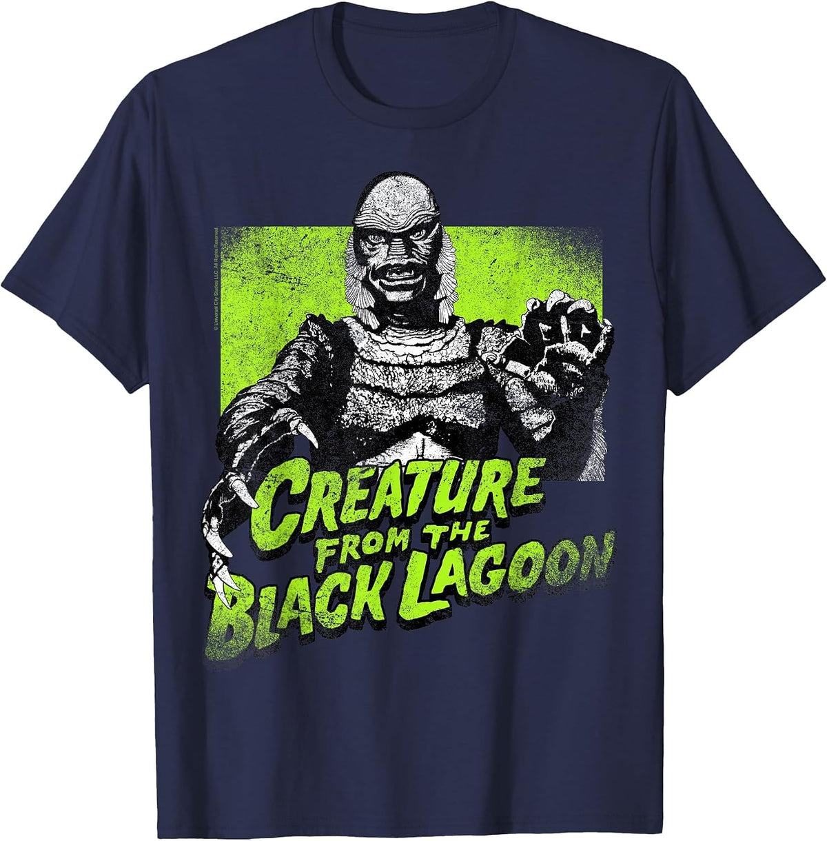 Universal Monsters Creature from The Black Lagoon Green T-Shirt - Navy Blue