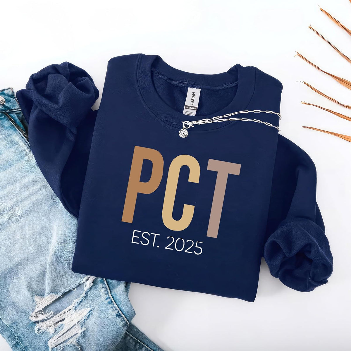 Personalized PCT Sweatshirt with Name on Sleeve, Custom PCT Crewneck Gift - size chart