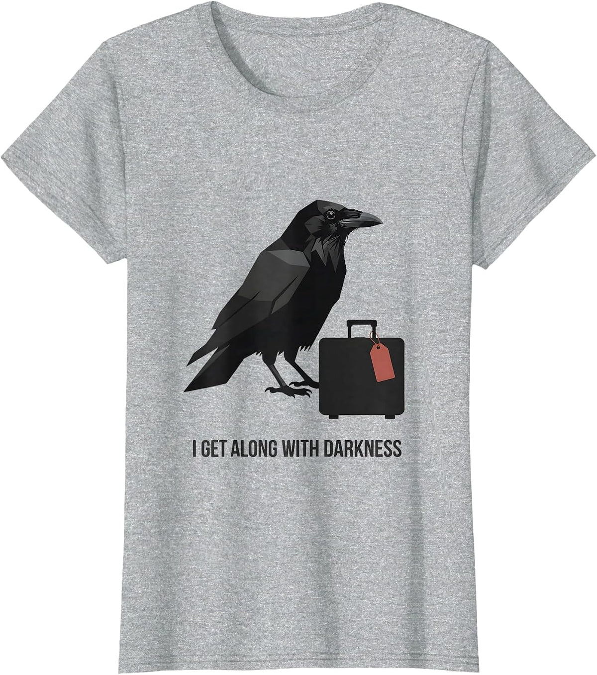 I Get Along With Darkness Editorial Gothic Crow Dark Humor T-Shirt - Heather Grey