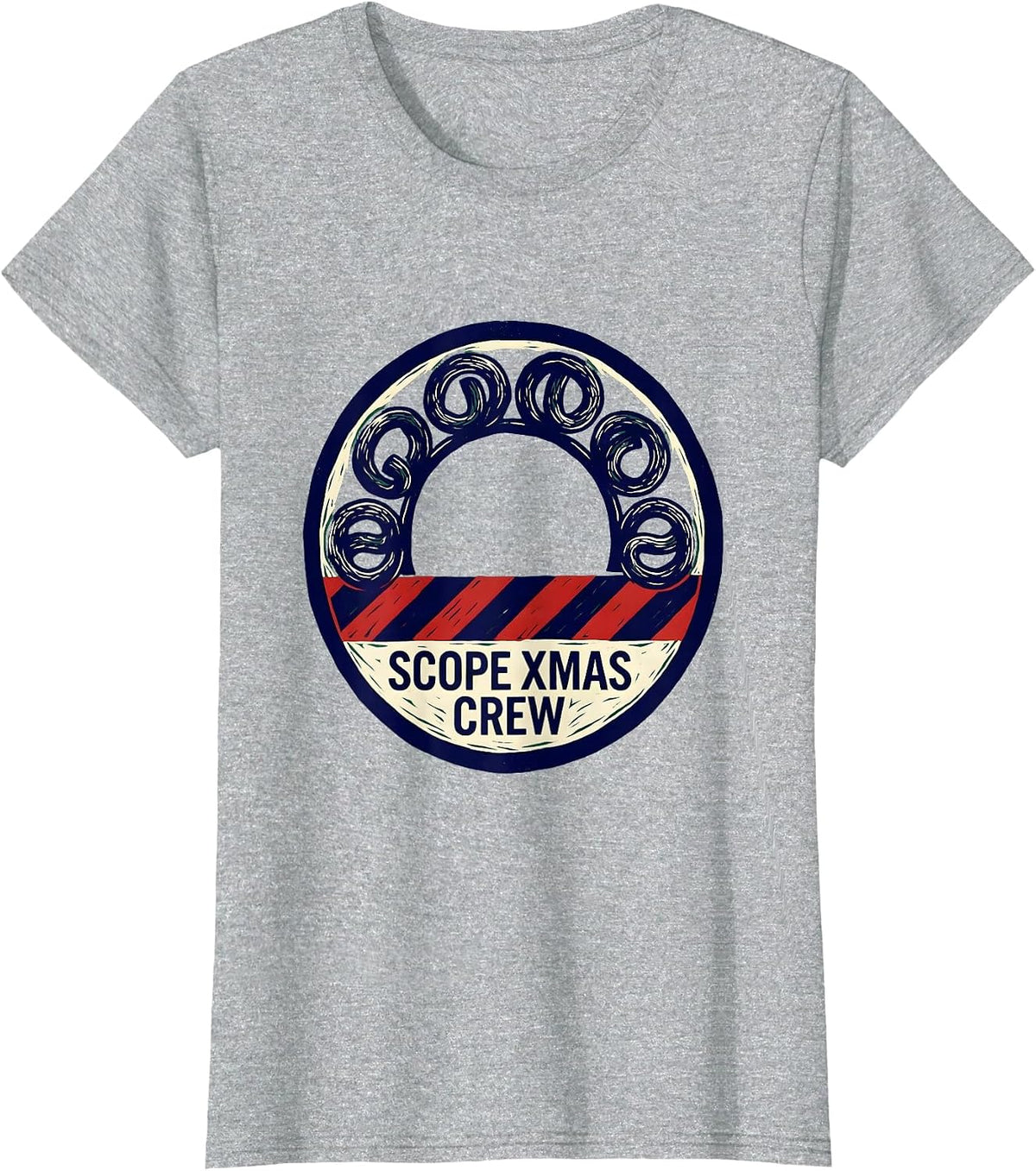 Scope Xmas Crew Linocut Gastro Nurse Endoscopy Tech T-Shirt - Heather Grey