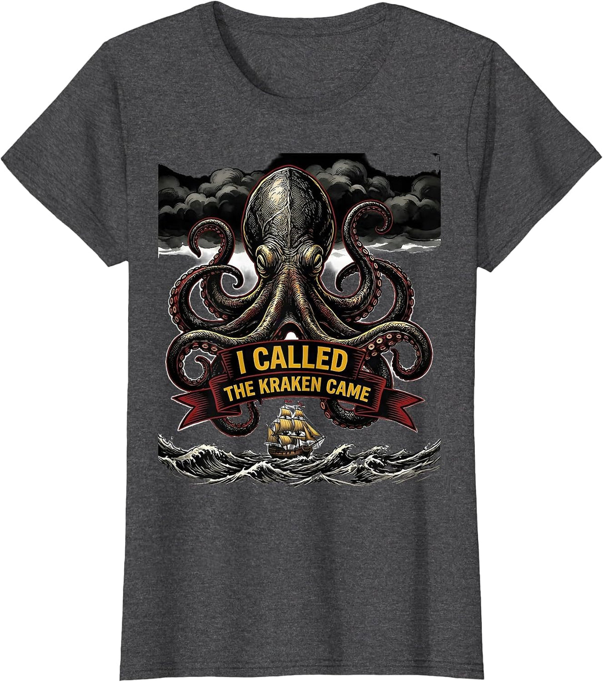 Women's I Called, The Kraken Came Tattoo Vintage Octopus Lover Gift T-Shirt - Dark Heather Grey