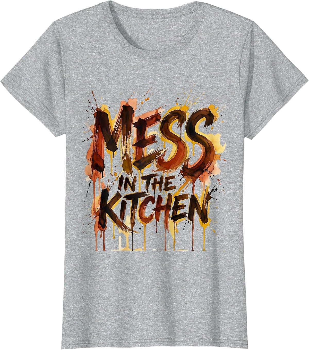 Women's Mess in the Kitchen Chef Cooking Design T-Shirt - Heather Grey