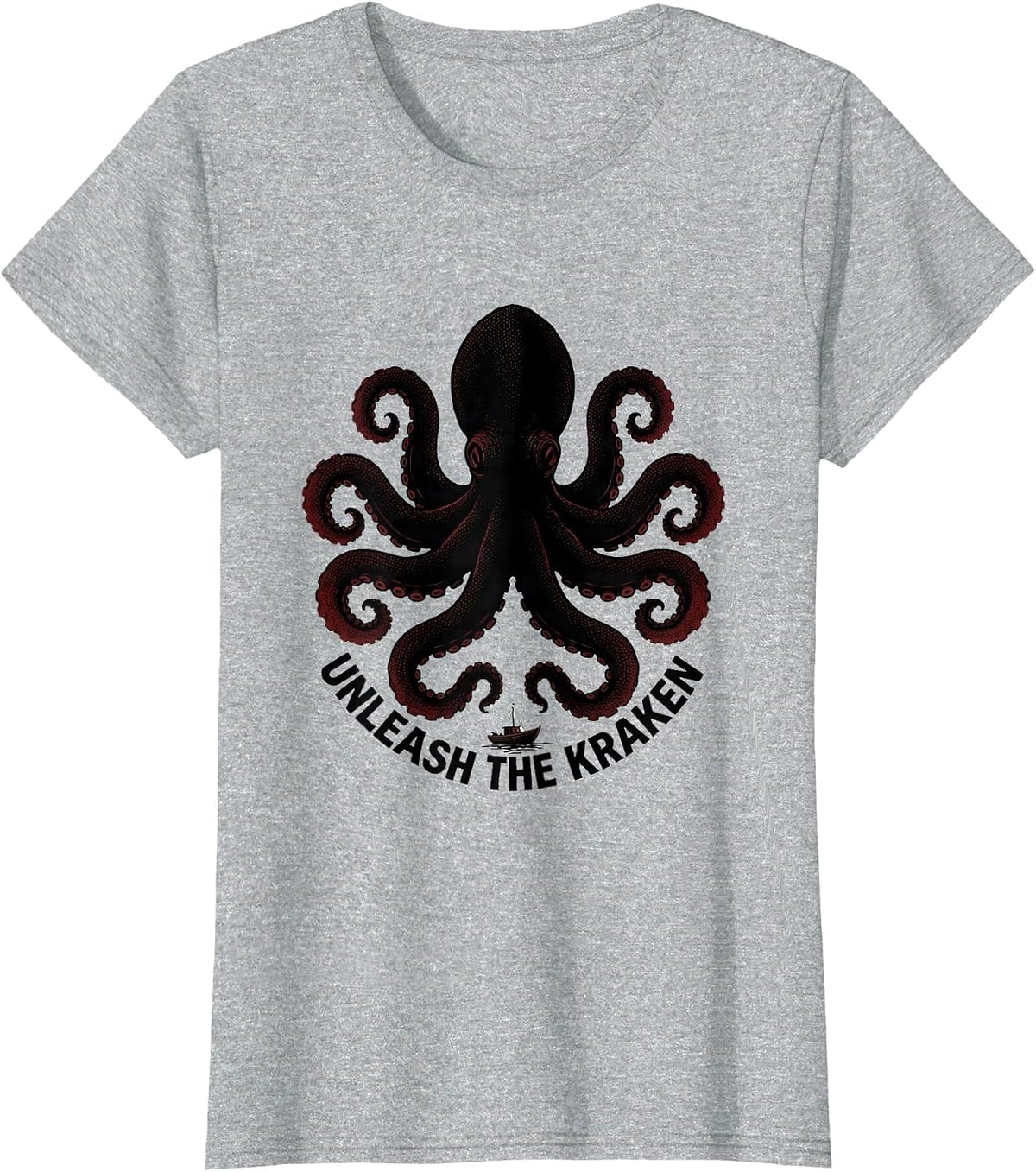 Unleash The Kraken Blackwork Dotwork Octopus Lover Vintage T-Shirt - Heather Grey