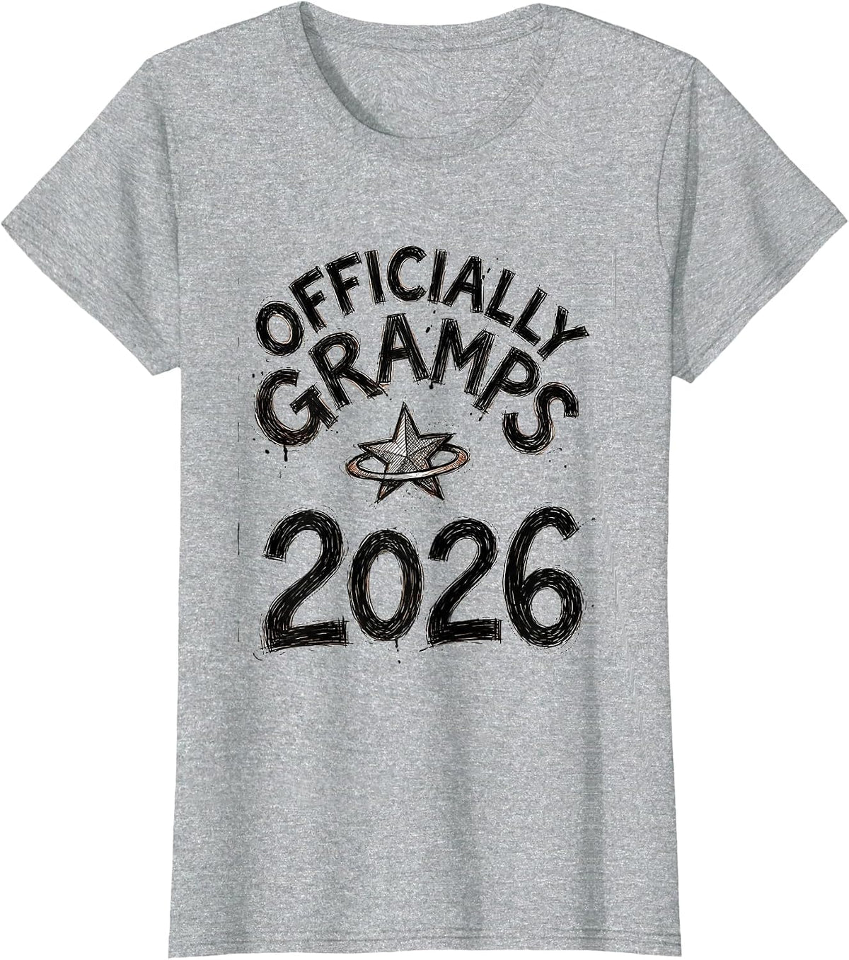 Women's Officially Gramps 2026 Hand Sketched Grandpa Gift Christmas T-Shirt - Heather Grey