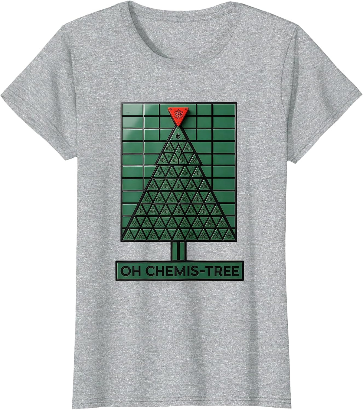 Women's Oh Chemis-Tree Geometric Science Humor Chemistry Teacher T-Shirt - Heather Grey