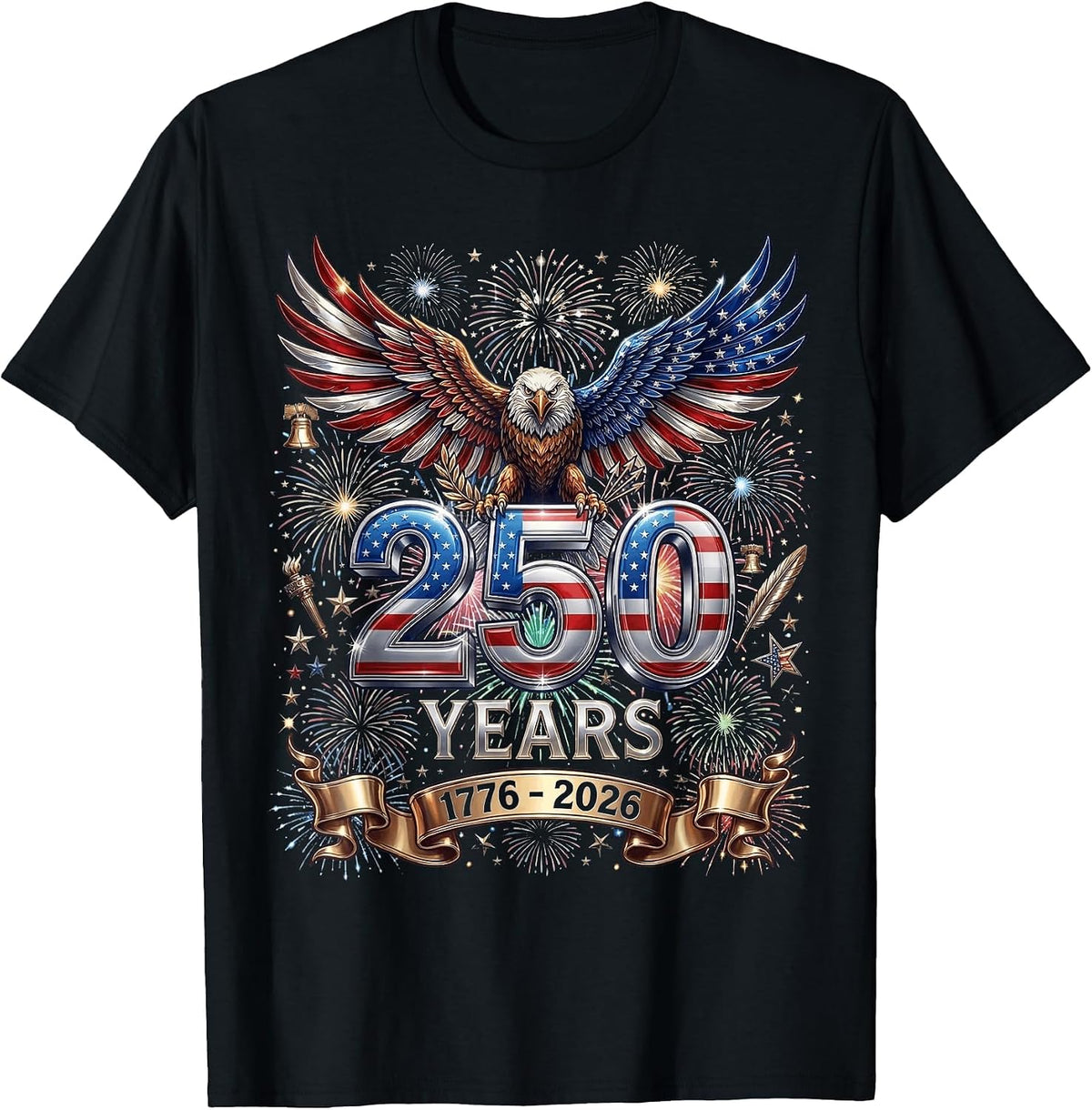 250 Years 1776 2026 4th of July Eagle 250th Anniversary USA T-Shirt - Black